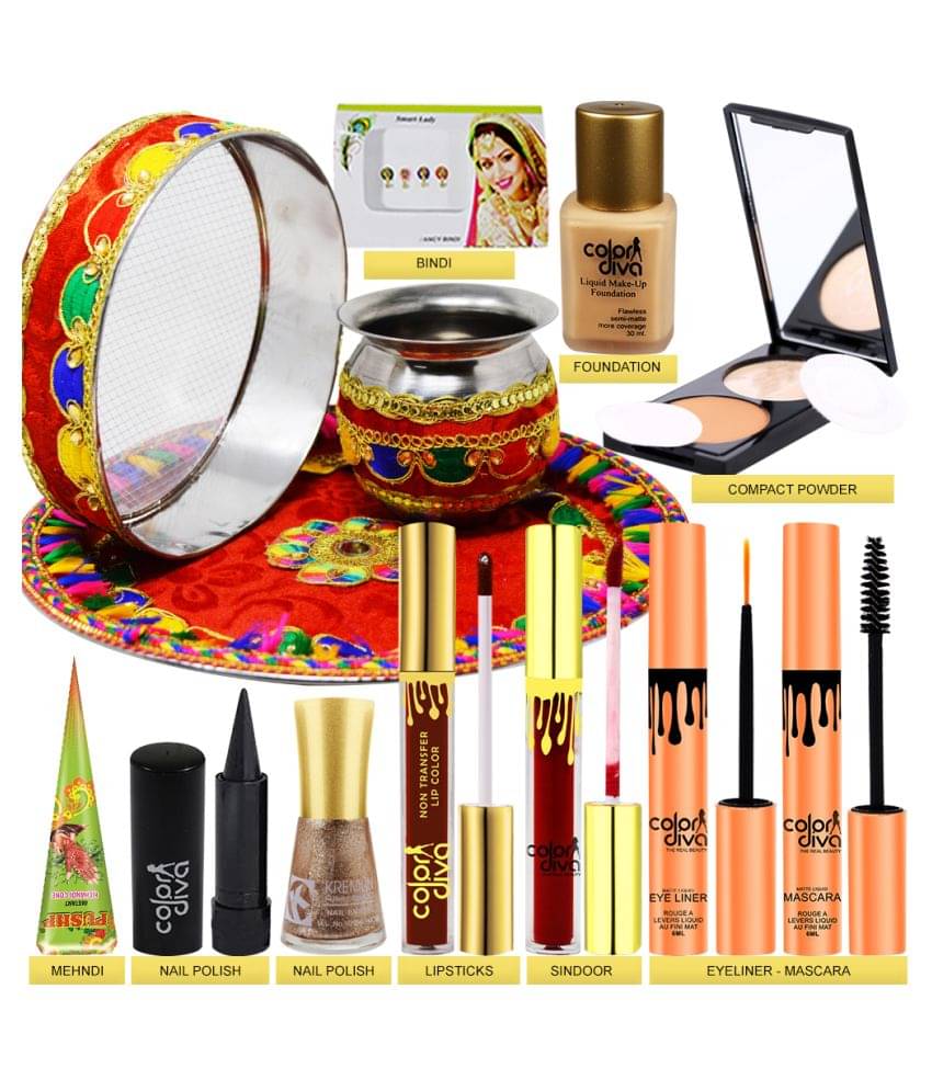     			Adbeni Karwa Chauth Pooja Thali Set With Makeup Combo, Pack of 13 Face 391