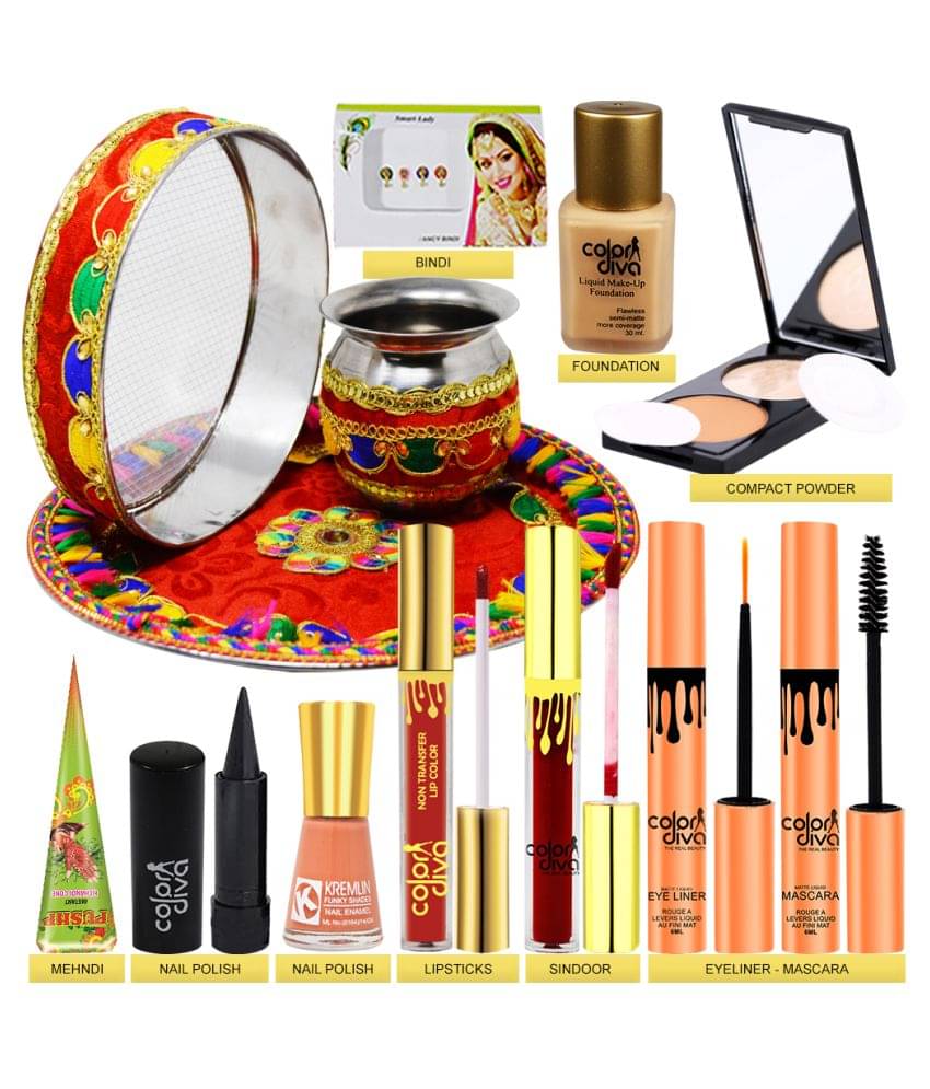     			Adbeni Karwa Chauth Special Pooja Thali Set With Makeup Combo, Pack of 13 Face 391
