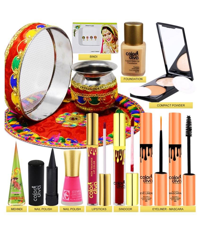     			Adbeni Karwa Chauth Special Pooja Thali Set With Makeup Combo, Pack of 13 Face 391