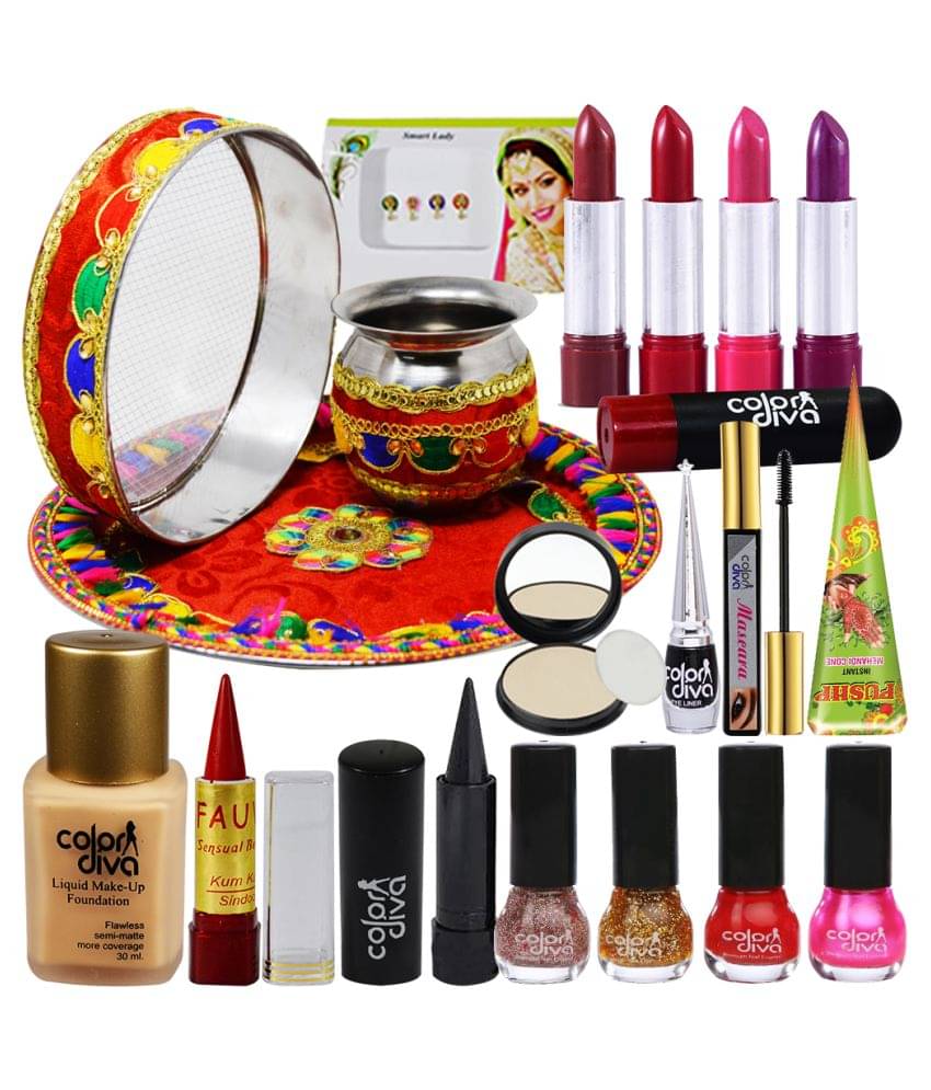     			Adbeni Karwa Chauth Special Pooja Thali Set With Makeup Combo, Pack of 19 Face 366