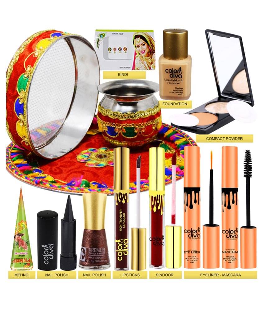     			Adbeni Karwa Chauth Special Pooja Thali Set With Makeup Combo, Pack of 13 Face 400