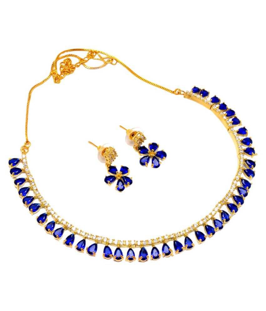     			Jewar Mandi - Gold Brass Necklace Set ( Pack of 1 )