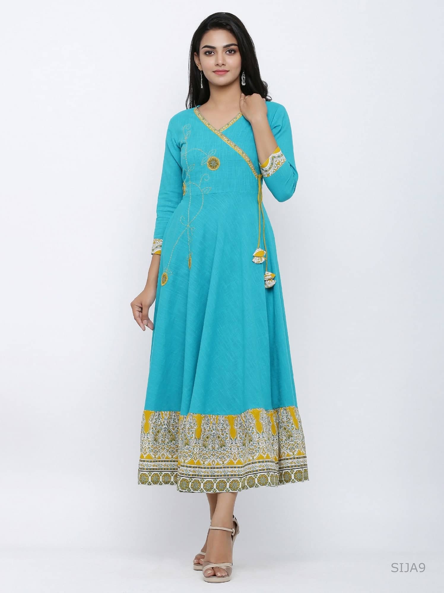 Yash Gallery Pack of 1 Cotton Embroidered Angrakha Women's Kurti - ( Green ) - Kurtis, Tunics | Buy online on ZillyBuy