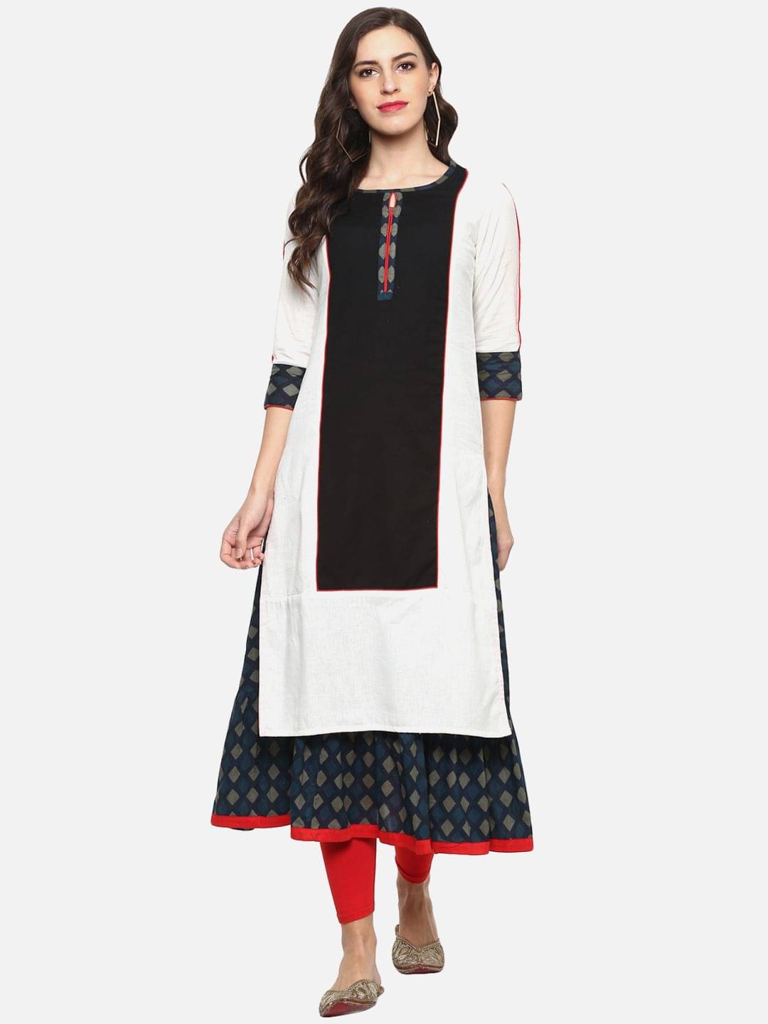     			Yash Gallery Pack of 1 Cotton Blend Printed Double Layered Women's Kurti - ( White )