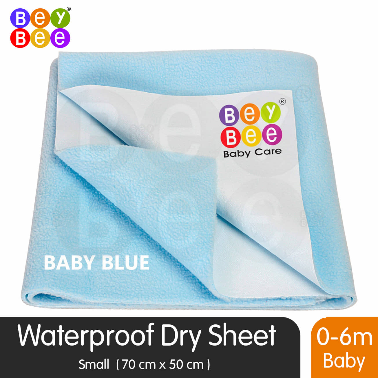 BeyBee Waterproof Rubber Sheet (Small (50cm X 70cm), Blue)