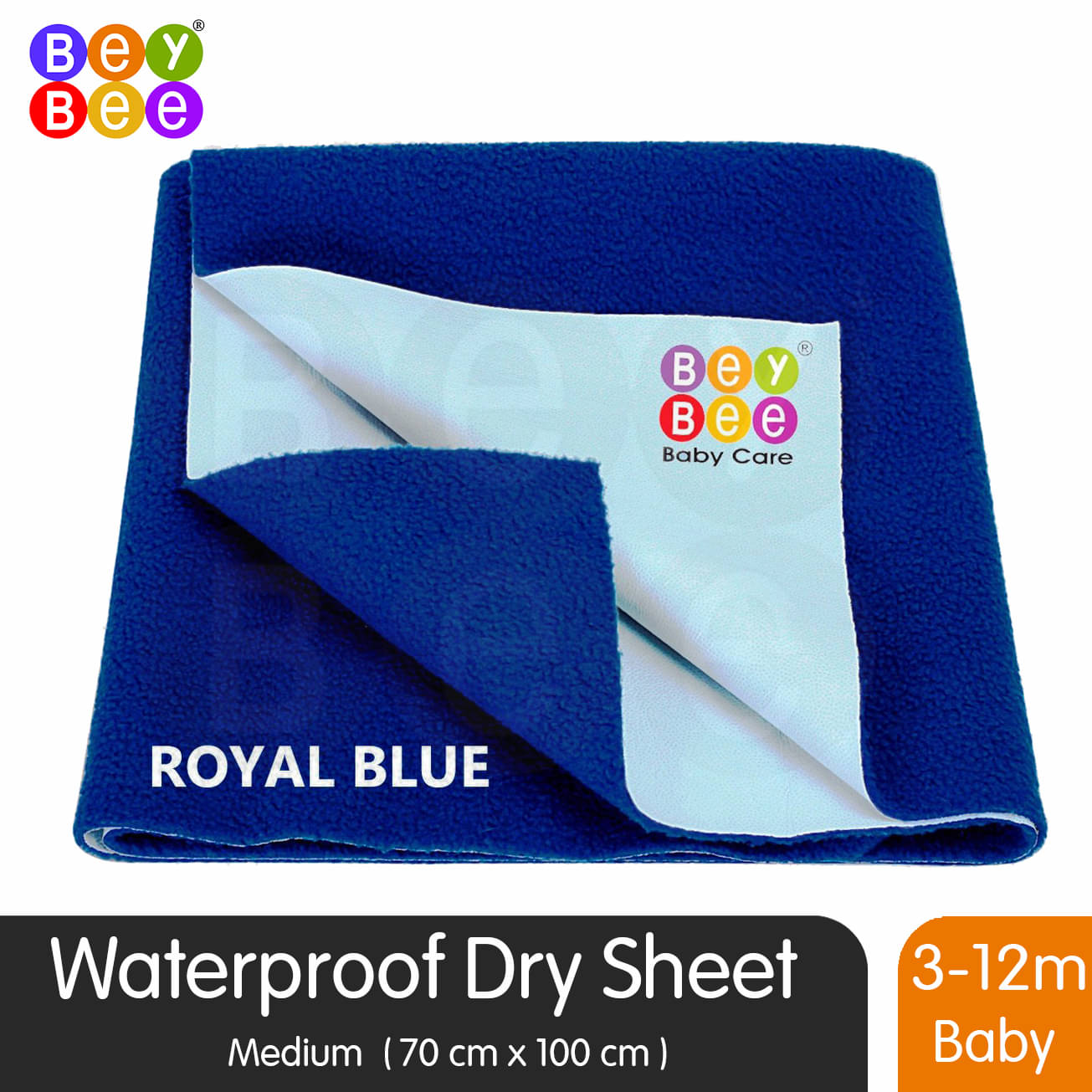     			BeyBee Waterproof Rubber Sheet (Medium (100cm X 70cm), Royal Blue)