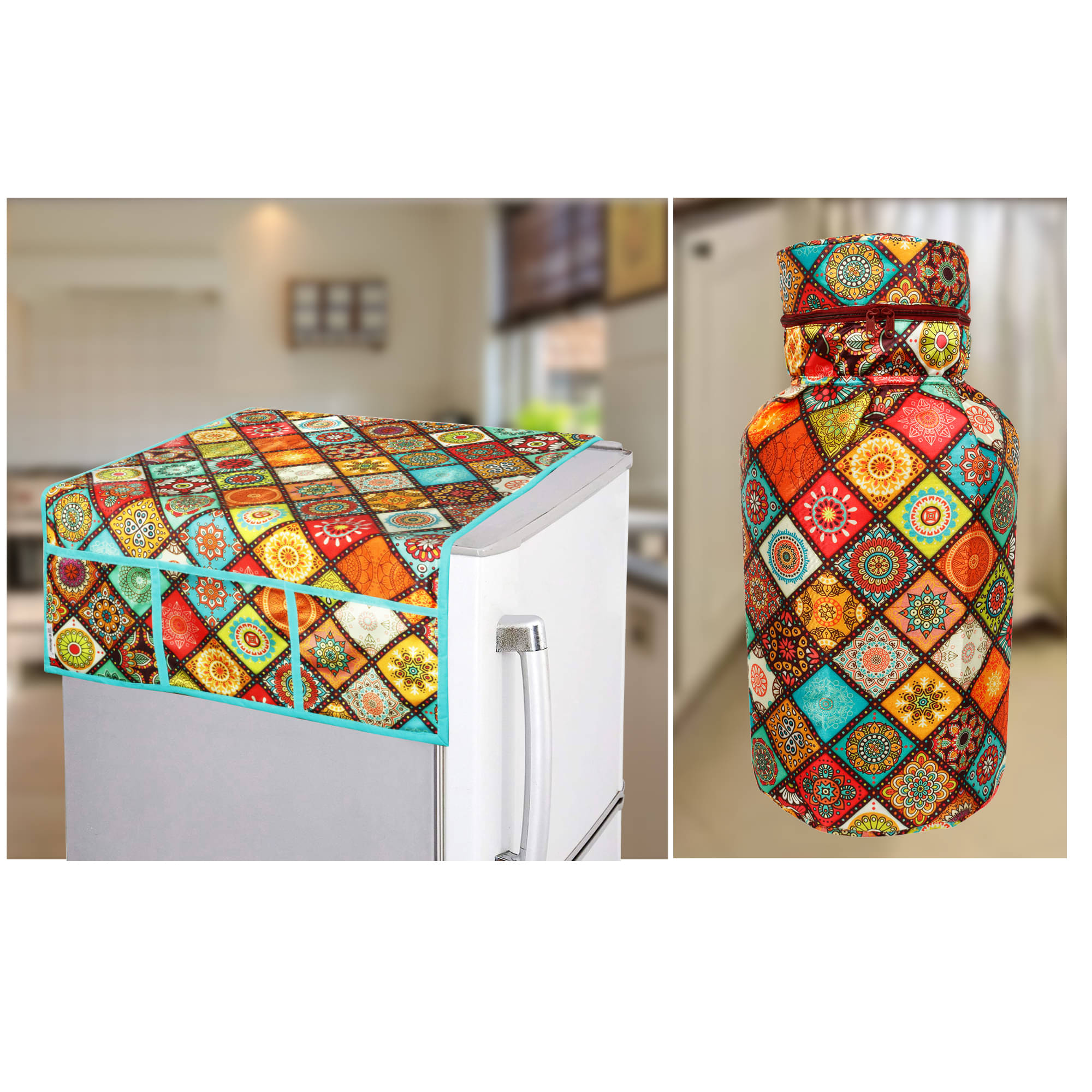     			E-Retailer Set of 2 Polyester Multi Fridge Top Cover