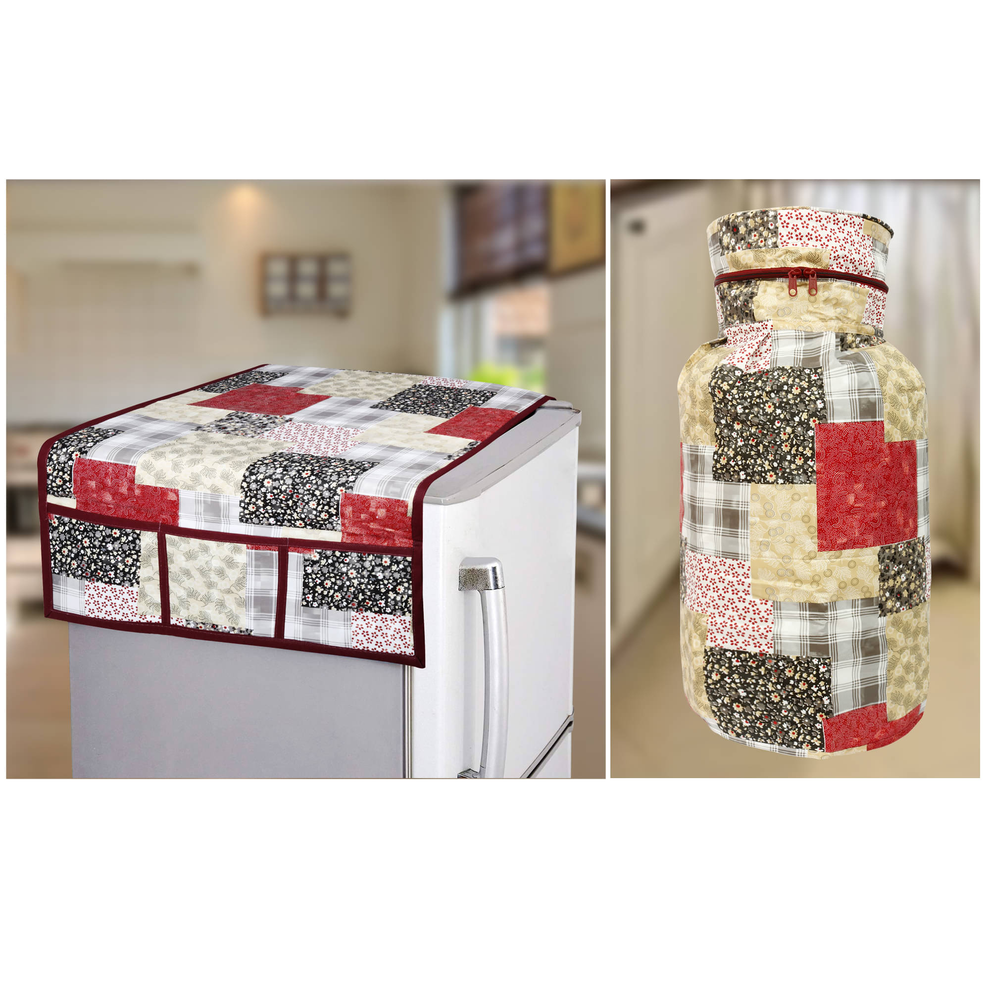 E-Retailer Set of 2 Polyester Multi Fridge Top Cover E-Retailer Set of 2 Polyester Multi Fridge Top Cover