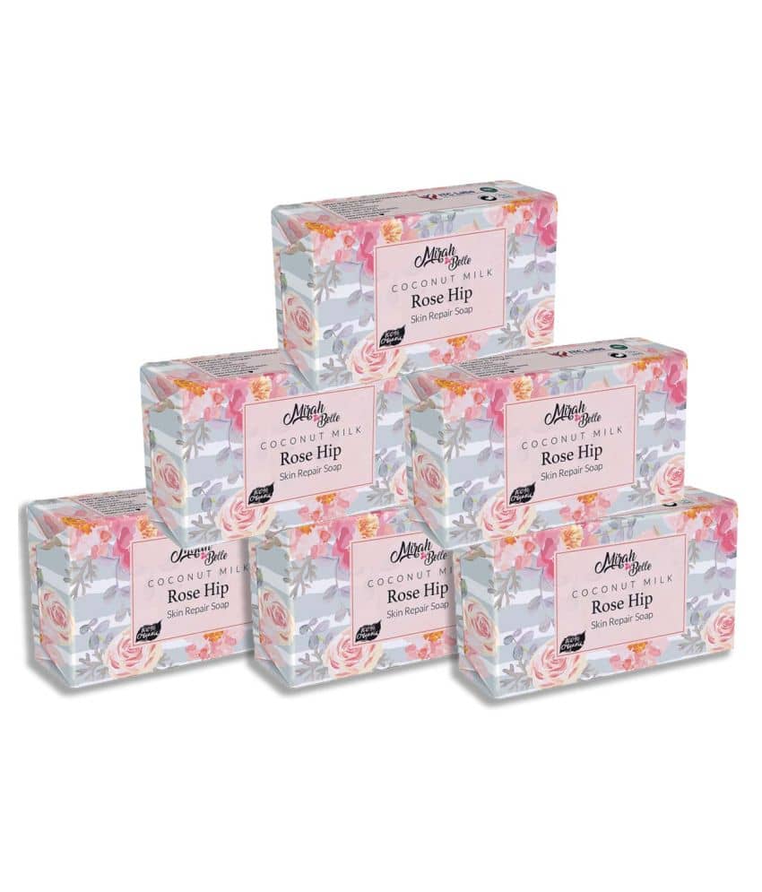 Mirah Belle Organic Coconut Milk, Rosehip Skin Repair Soap 125 g Pack of 6