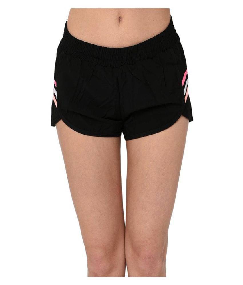     			Elina Black Polyester Solid Shorts