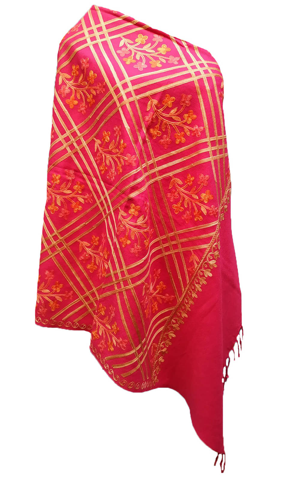 KASHMIRI Pink Ari Embroidery Shawl - Dupattas & Shawls | Buy online on ZillyBuy