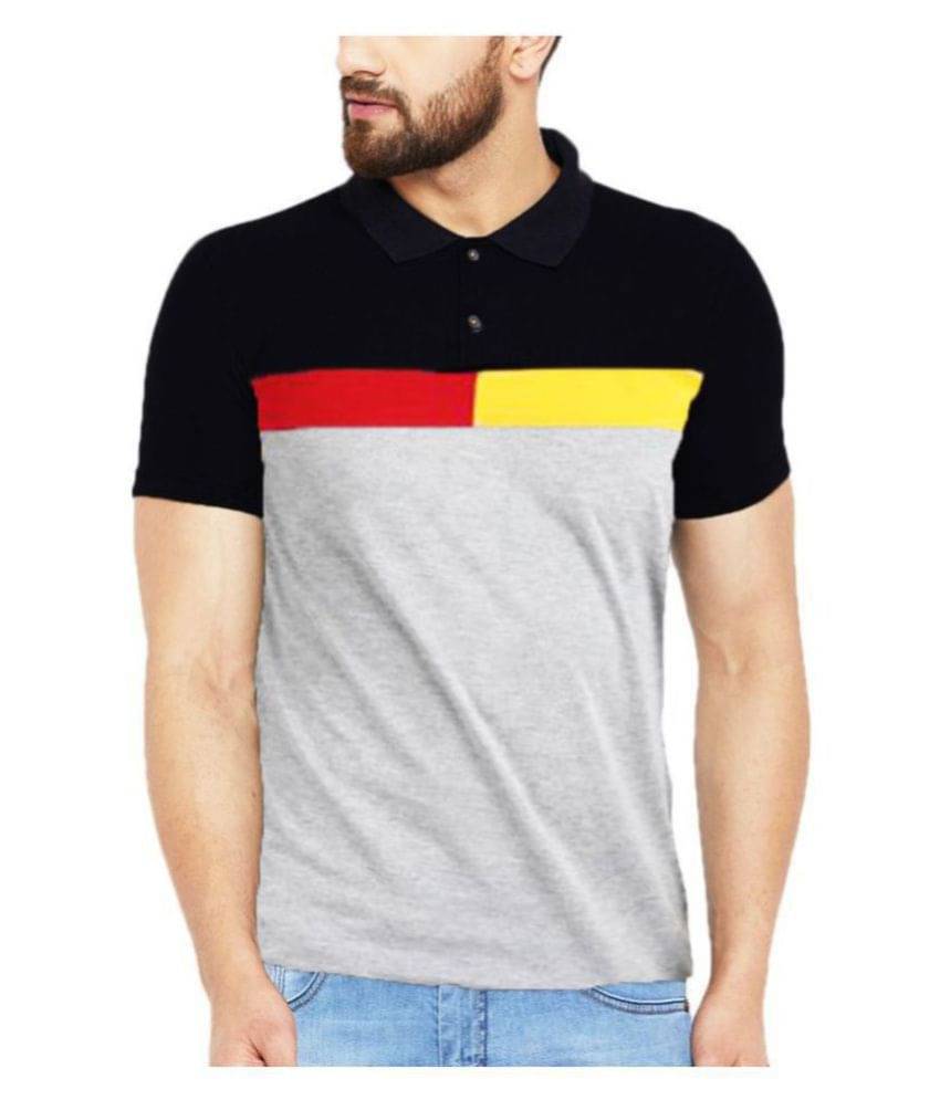     			Leotude Cotton Black Color Block Polo T Shirt