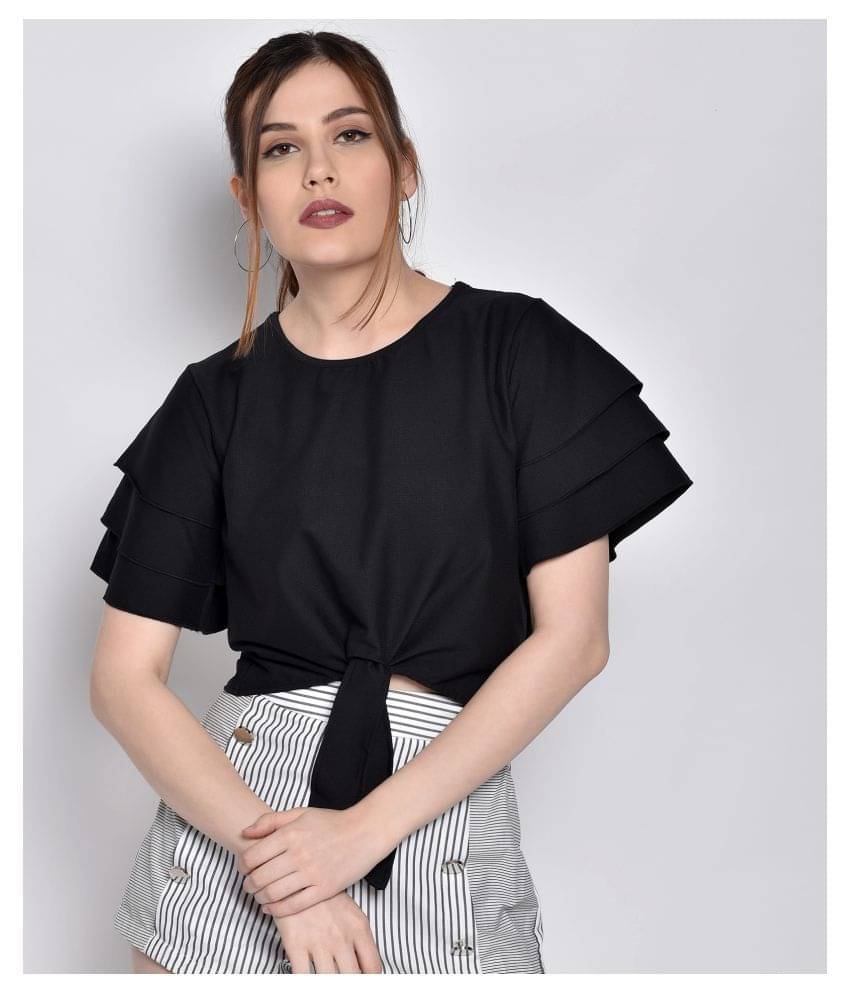 Chimpaaanzee Women's Polyester Knot Front Top ( Black ) Chimpaaanzee Women's Polyester Knot Front Top ( Black )