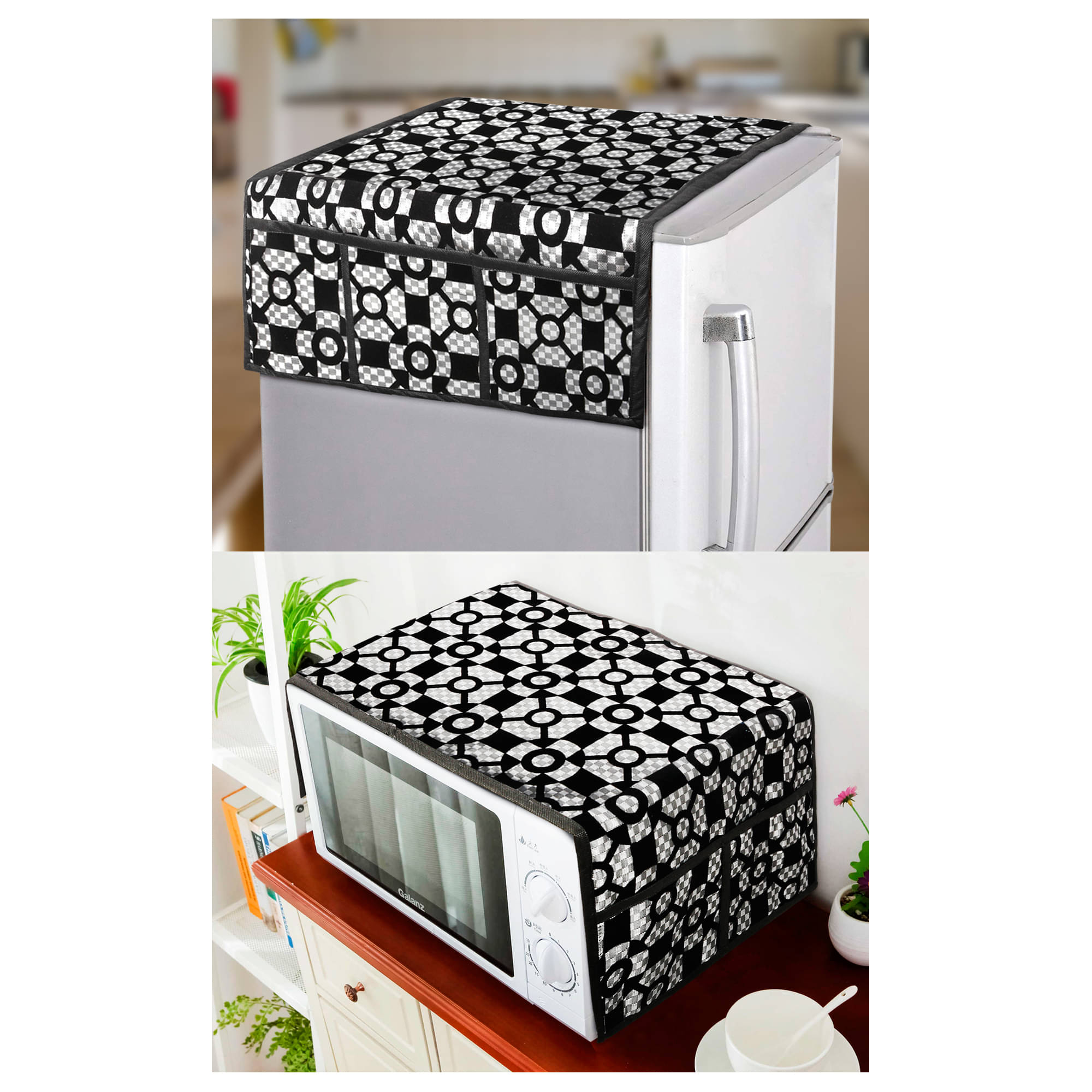 E-Retailer Set of 2 Polyester Black Fridge Top Cover E-Retailer Set of 2 Polyester Black Fridge Top Cover