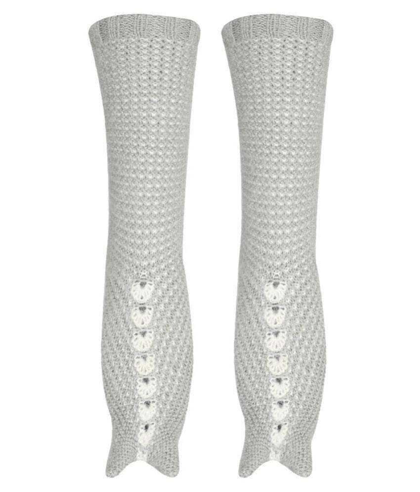     			KC Store Women's Grey& Off-White Woolen Calf Length Socks For Winters