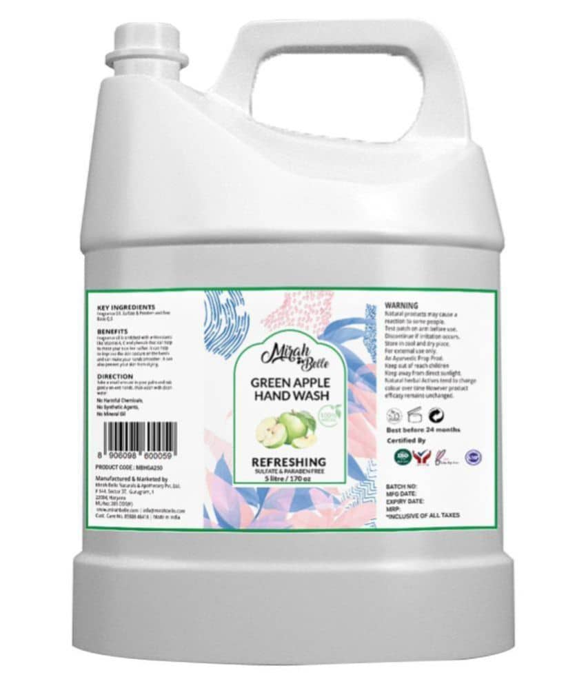 Mirah Belle Green Apple Can Bulk Pack For Refill Sulfate Free Hand Wash 5000 mL Pack of 1
