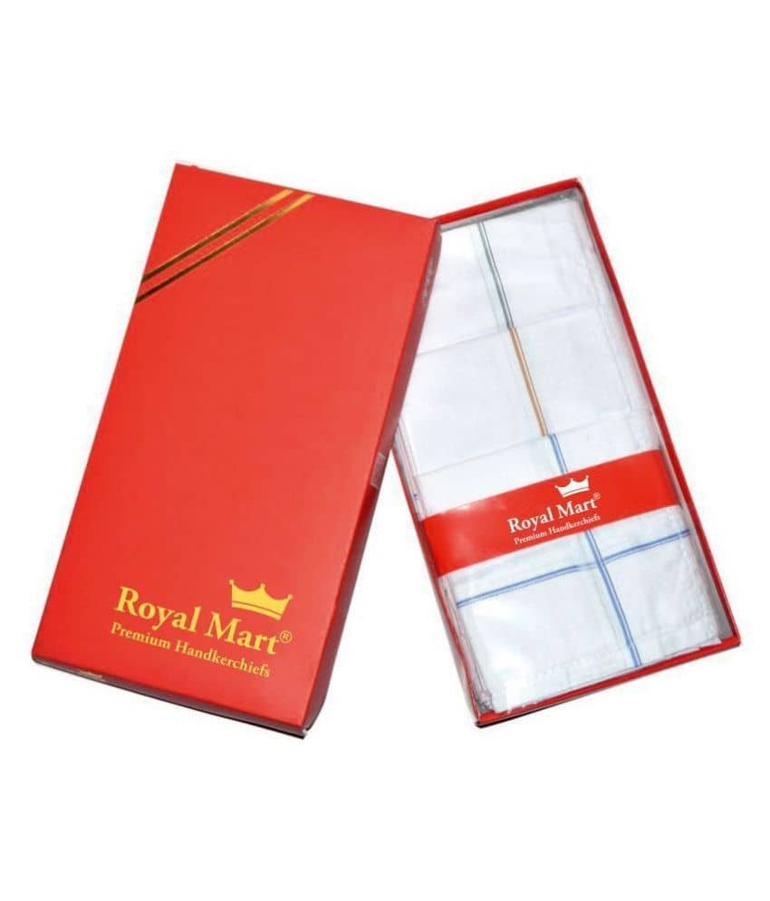 Royal Mart 12 Pieces White Satin Colour 15 Inch Complete Face Cover Handkerchief Men's Cotton Striped | Comfortable and Convenient for Long Hours | Multi Colour| ["Multicolor"] Handkerchief (Pack of 12) ["White"] Handkerchief (Pack of 12)