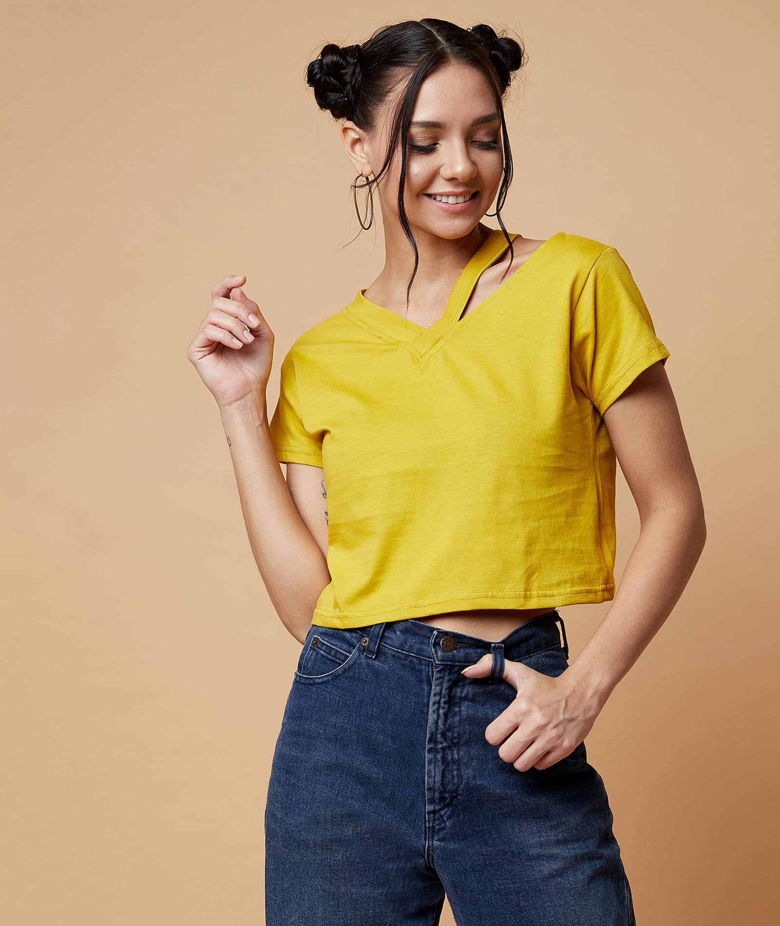 Chimpaaanzee Women's Cotton Crop Top ( Yellow ) Chimpaaanzee Women's Cotton Crop Top ( Yellow )