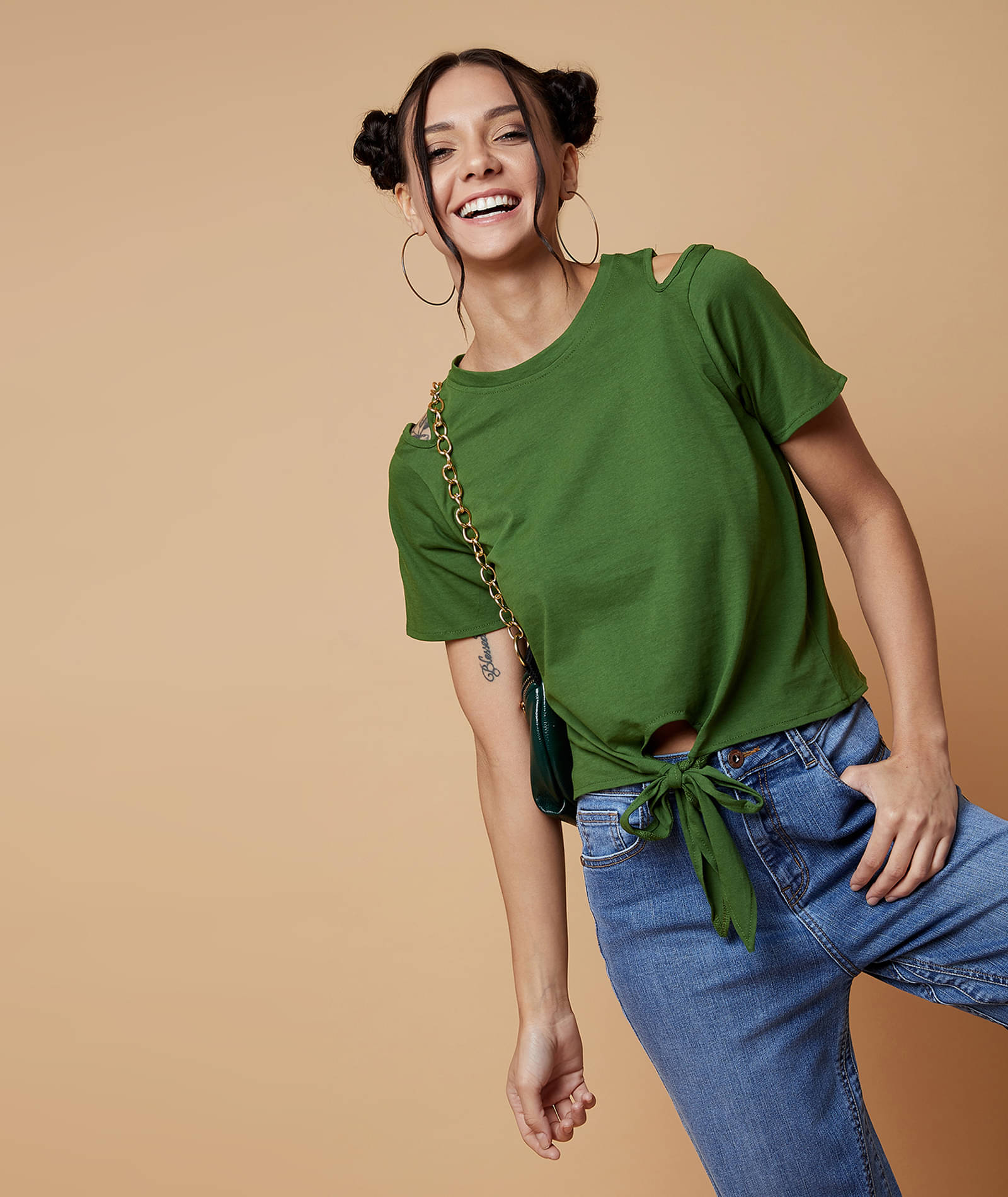 Chimpaaanzee Women's Cotton Knot Front Top ( Green ) Chimpaaanzee Women's Cotton Knot Front Top ( Green )