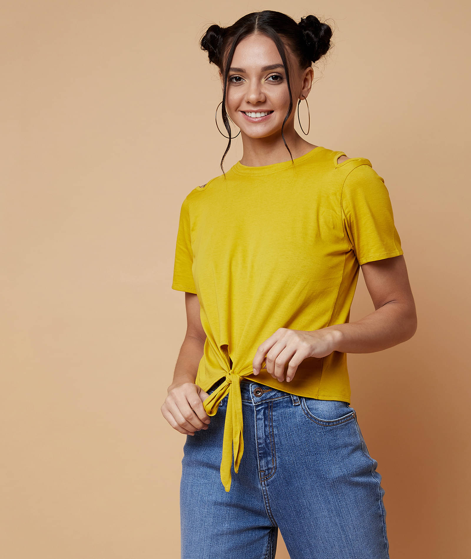     			Chimpaaanzee Women's Cotton Knot Front Top ( Yellow )