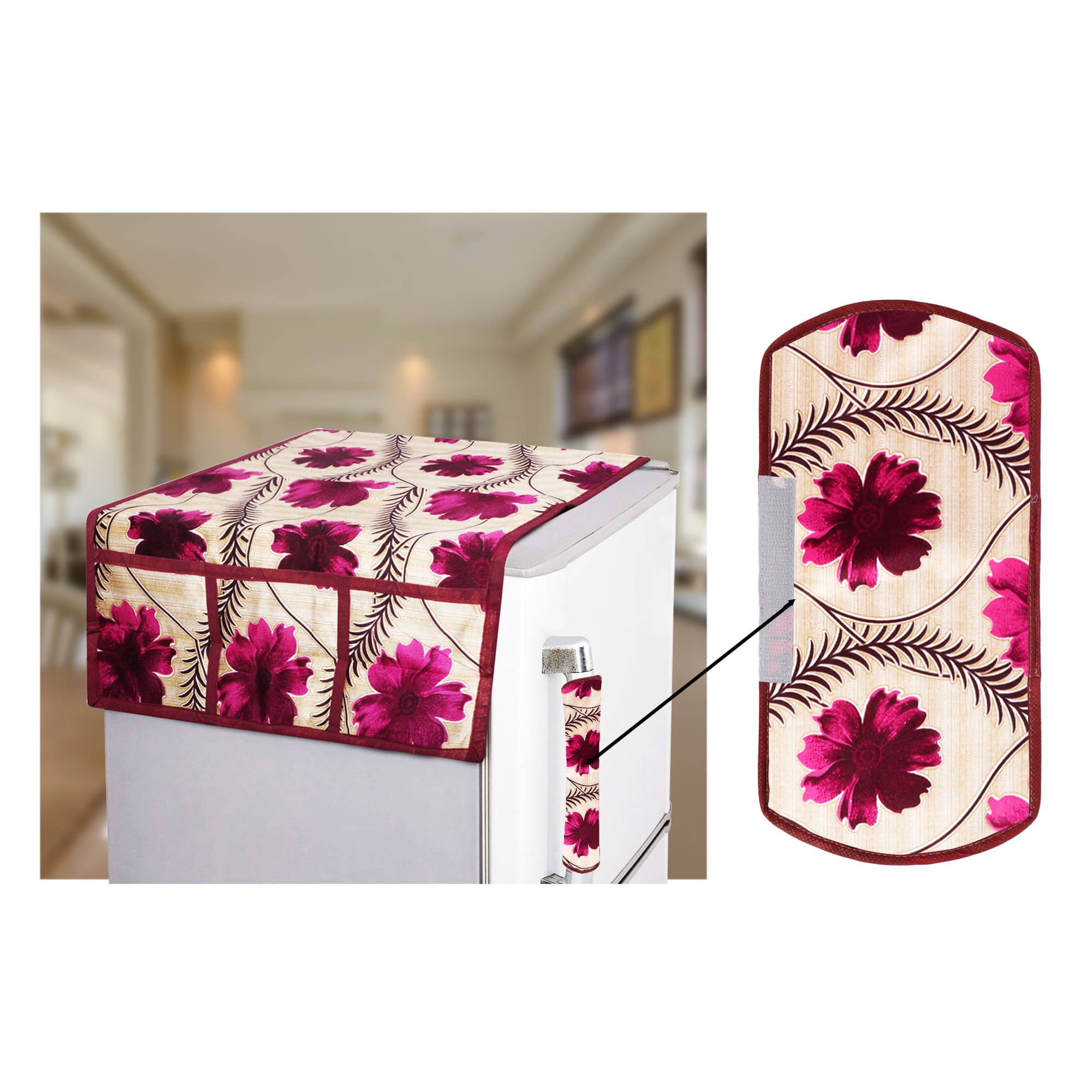     			E-Retailer Set of 2 Polyester Gold Fridge Top Cover