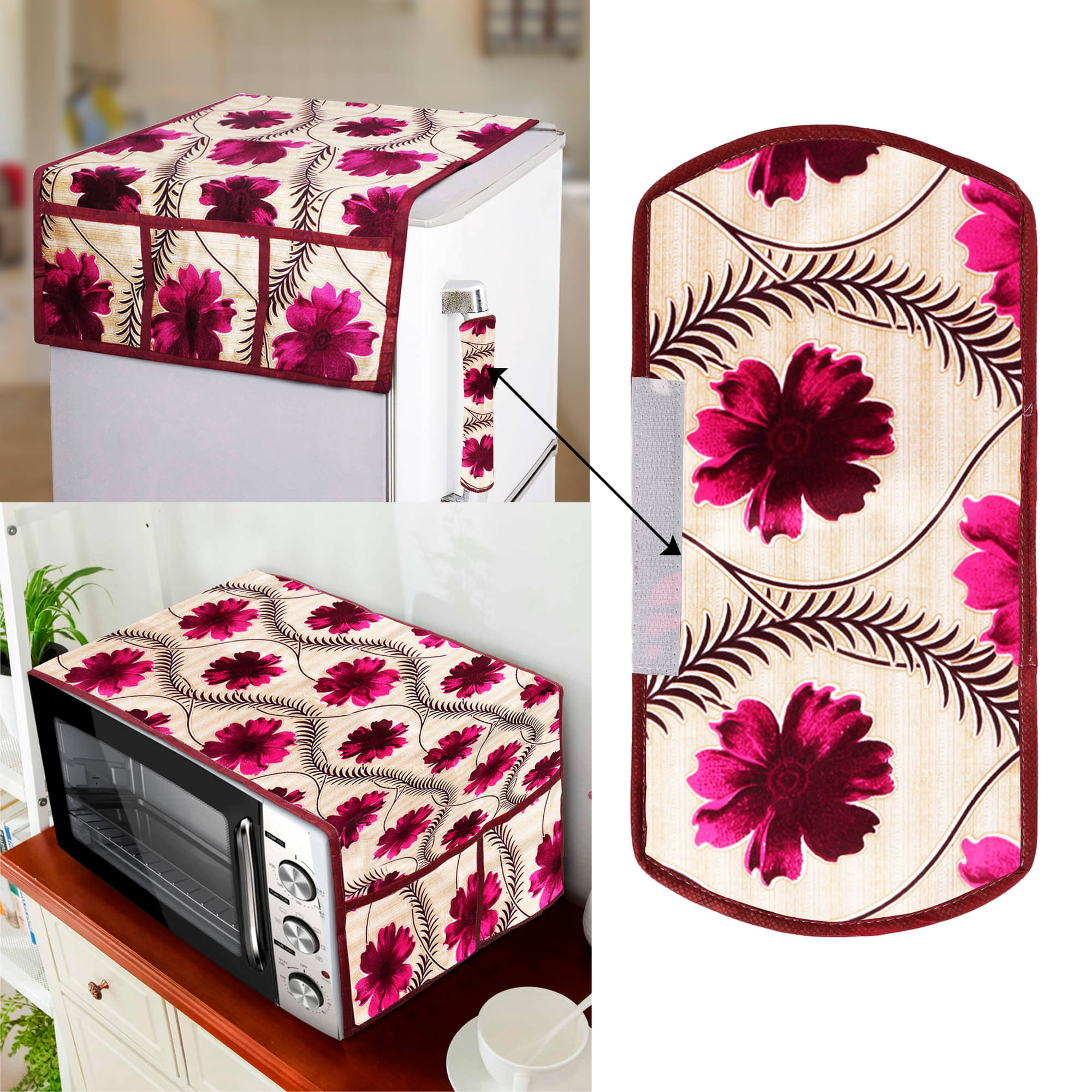 E-Retailer Set of 3 Polyester Gold Fridge Top Cover E-Retailer Set of 3 Polyester Gold Fridge Top Cover