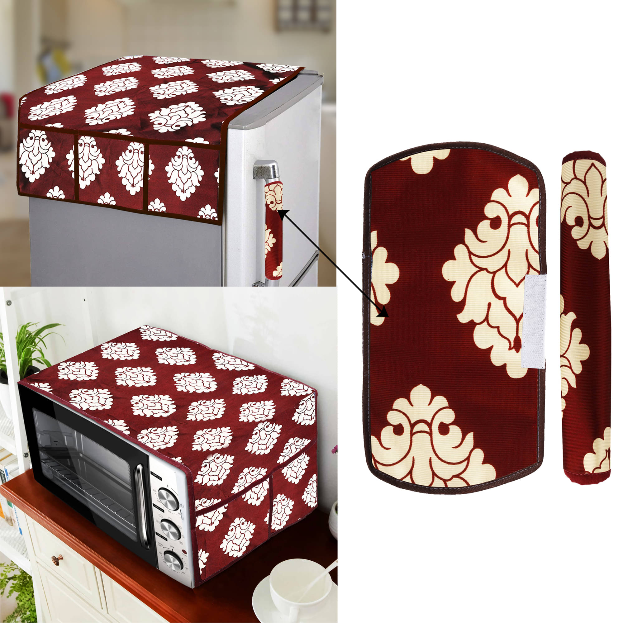     			E-Retailer Set of 4 Polyester Maroon Fridge Top Cover