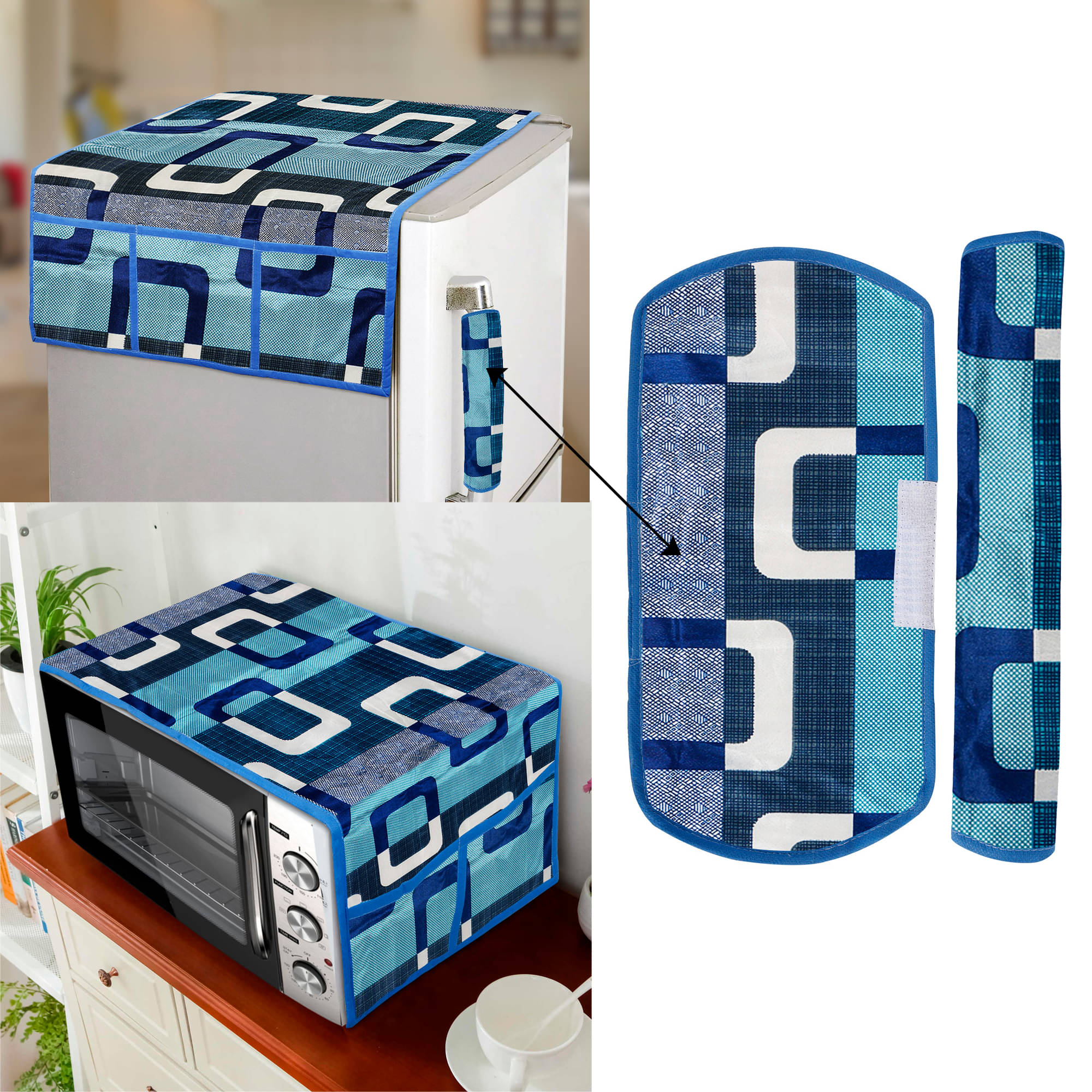 E-Retailer Set of 4 Polyester Blue Fridge Top Cover E-Retailer Set of 4 Polyester Blue Fridge Top Cover