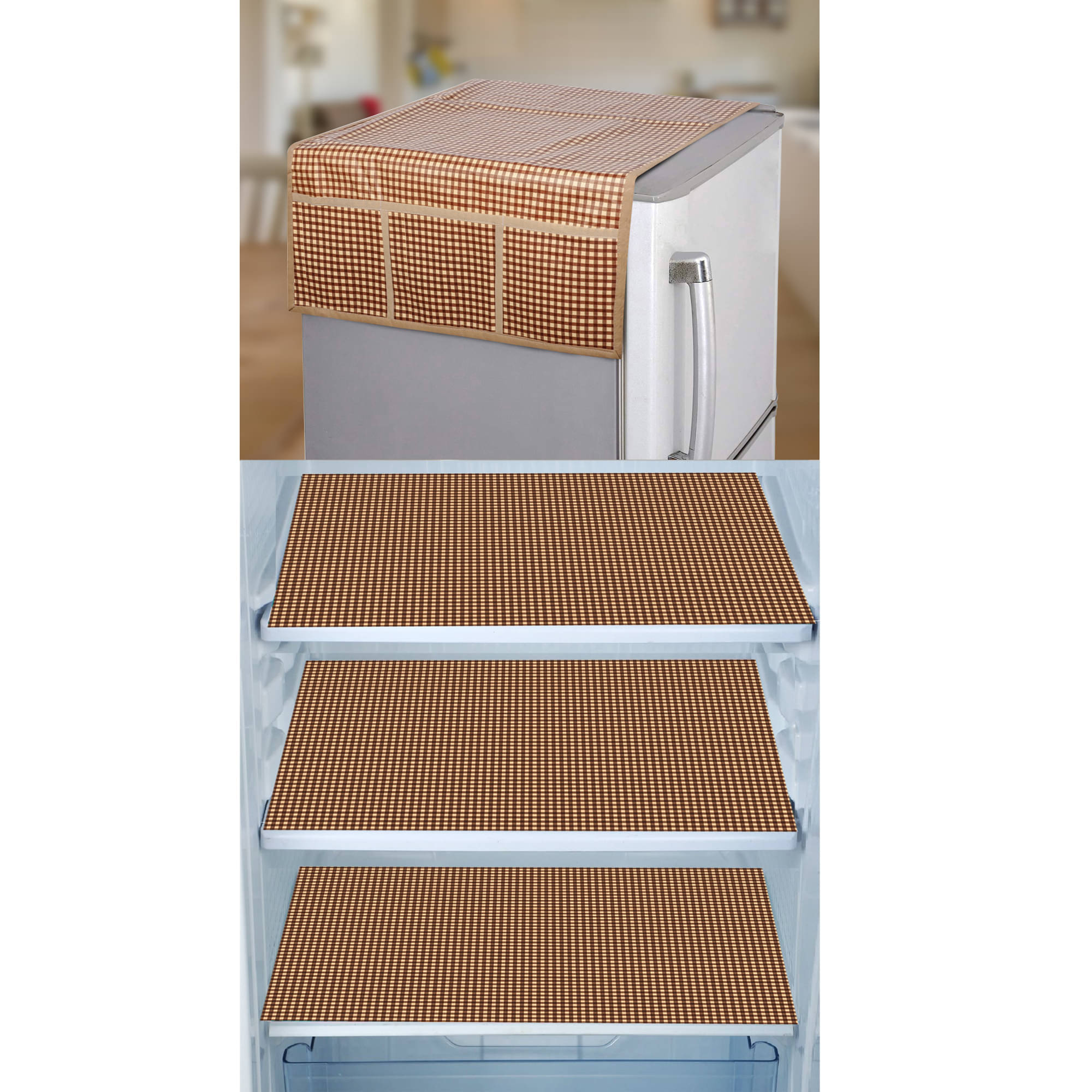 E-Retailer Set of 4 PVC Brown Fridge Top Cover E-Retailer Set of 4 PVC Brown Fridge Top Cover