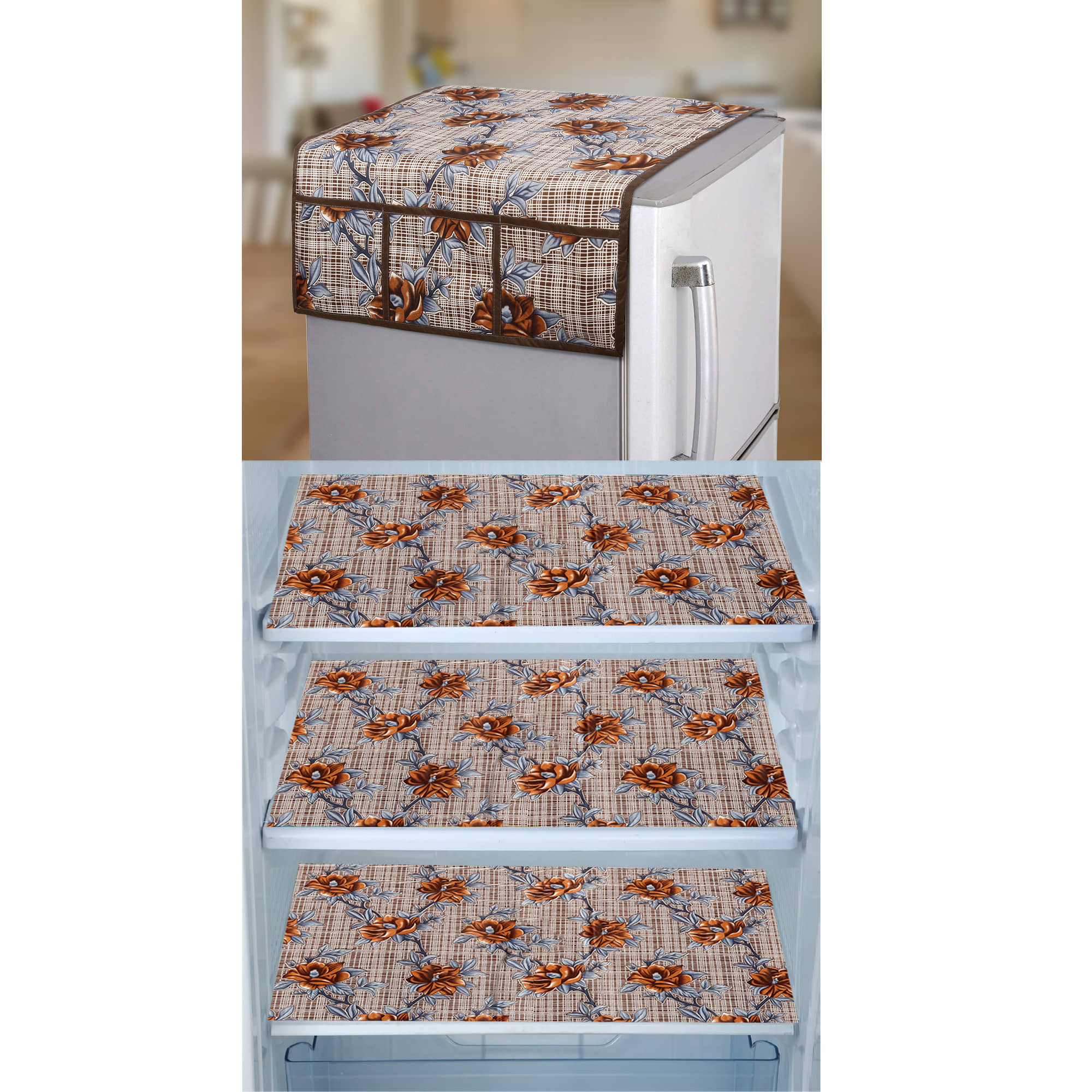 E-Retailer Set of 4 PVC Brown Fridge Top Cover