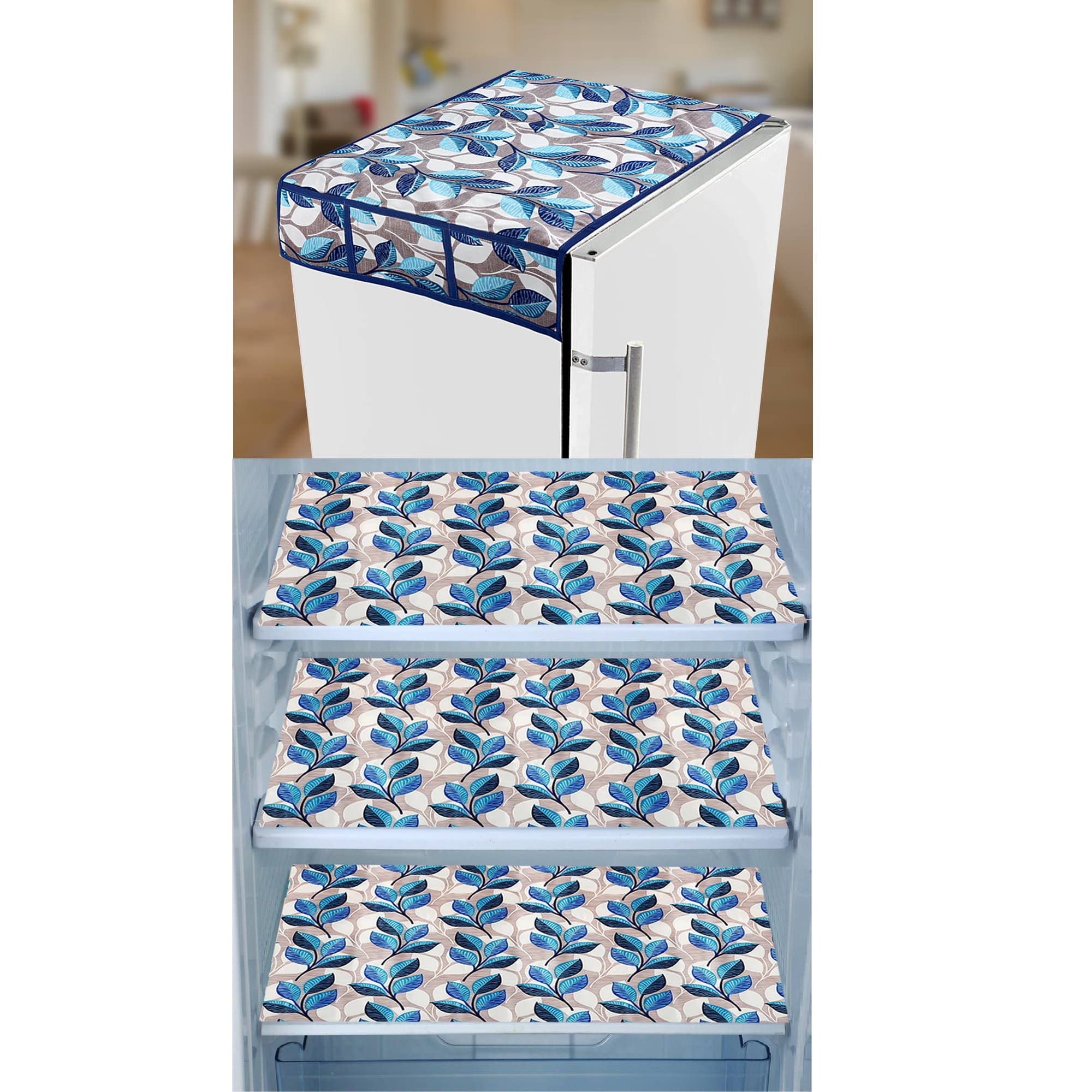 E-Retailer Set of 4 PVC Blue Fridge Top Cover E-Retailer Set of 4 PVC Blue Fridge Top Cover