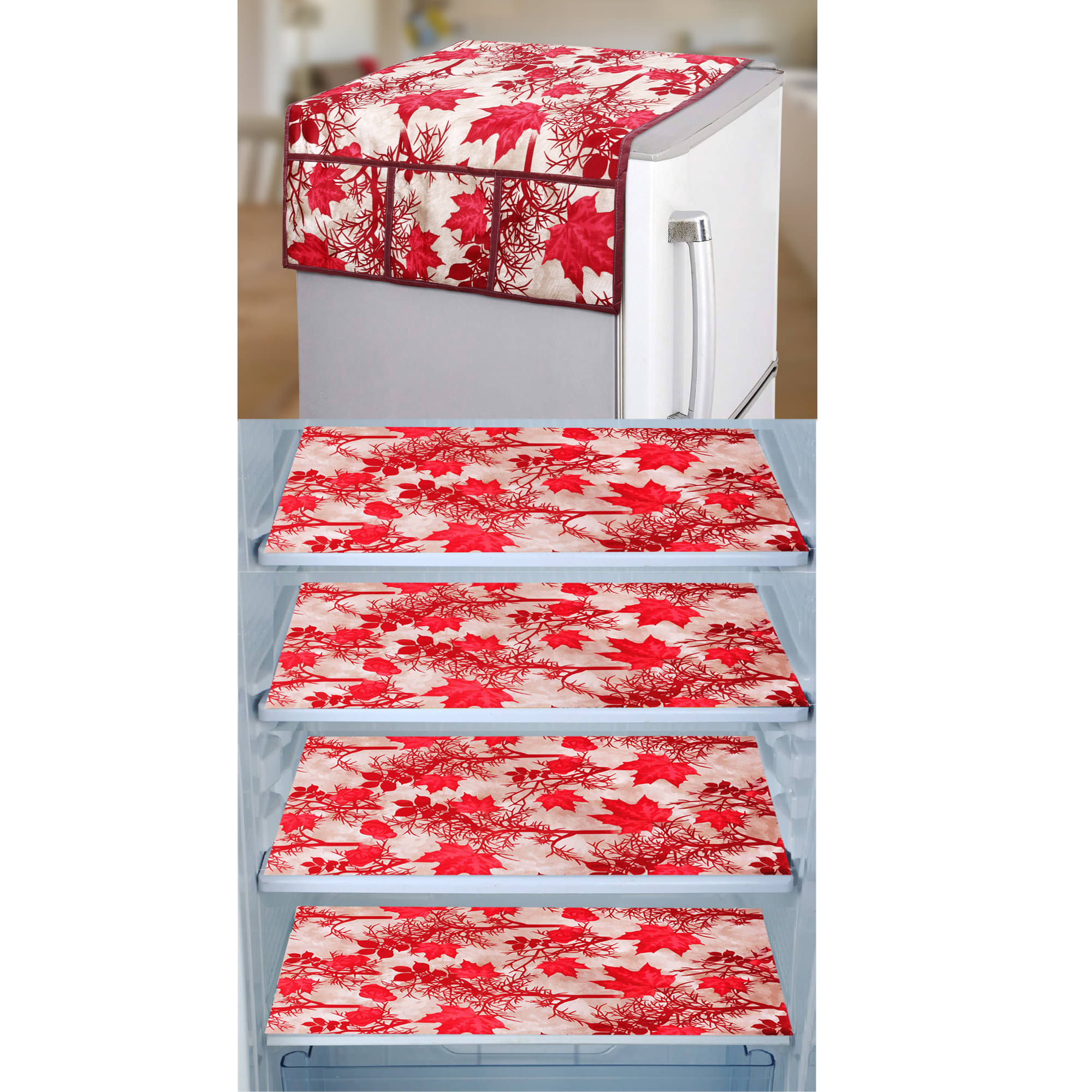E-Retailer Set of 5 PVC Red Fridge Top Cover E-Retailer Set of 5 PVC Red Fridge Top Cover