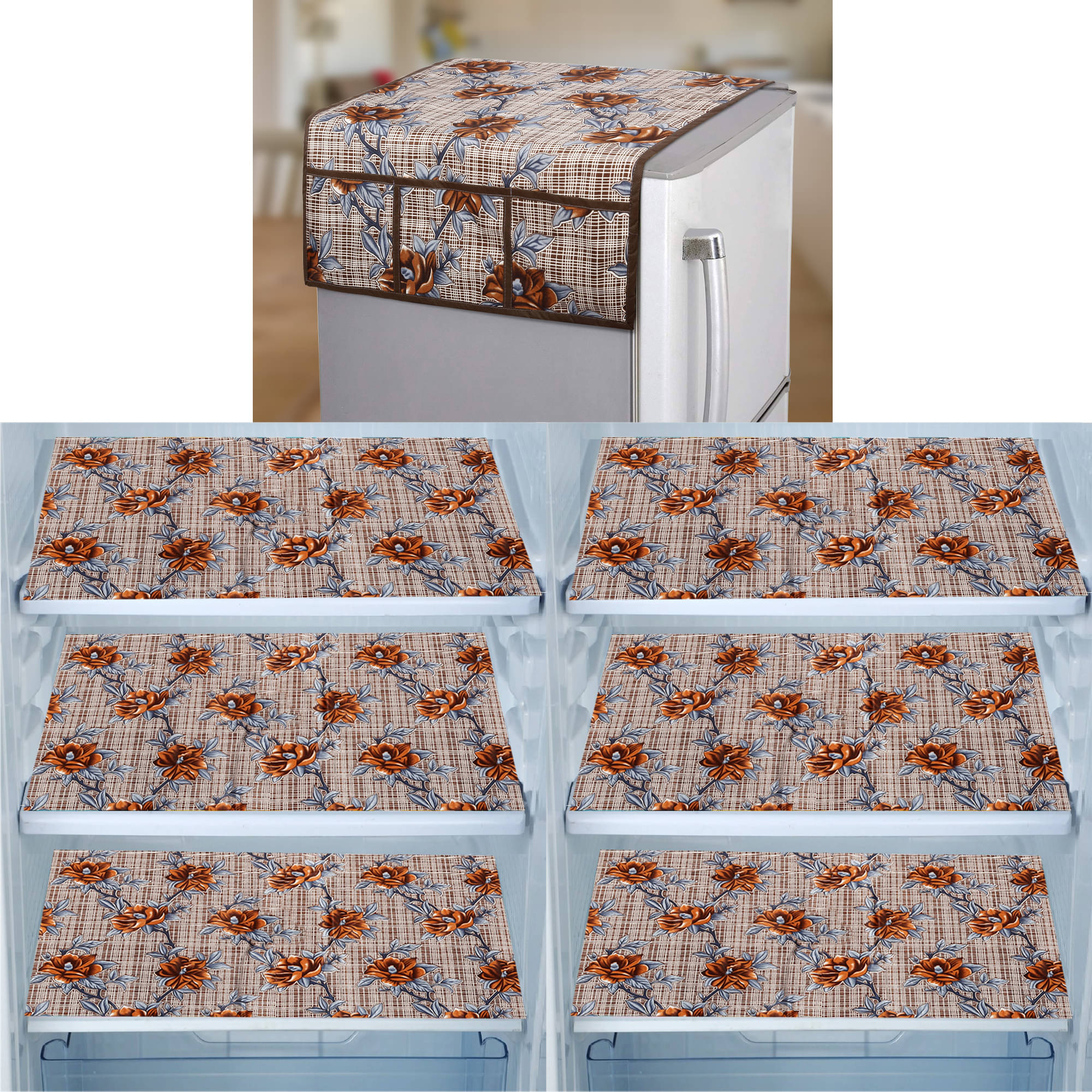 E-Retailer Set of 7 PVC Brown Fridge Top Cover E-Retailer Set of 7 PVC Brown Fridge Top Cover