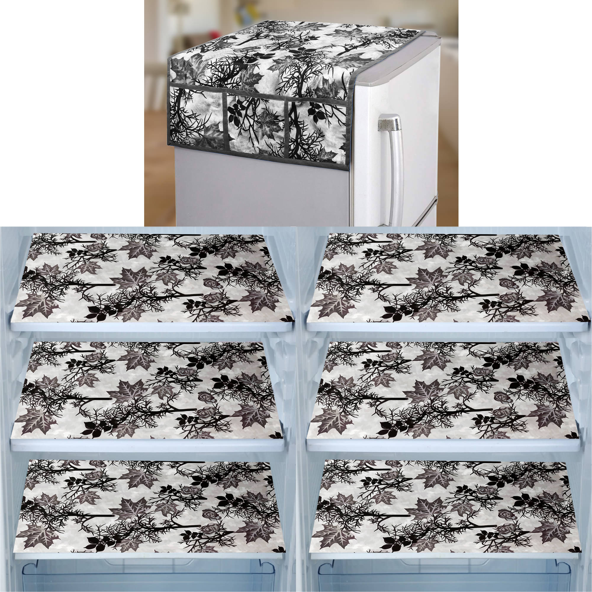     			E-Retailer Set of 7 PVC Black Fridge Top Cover