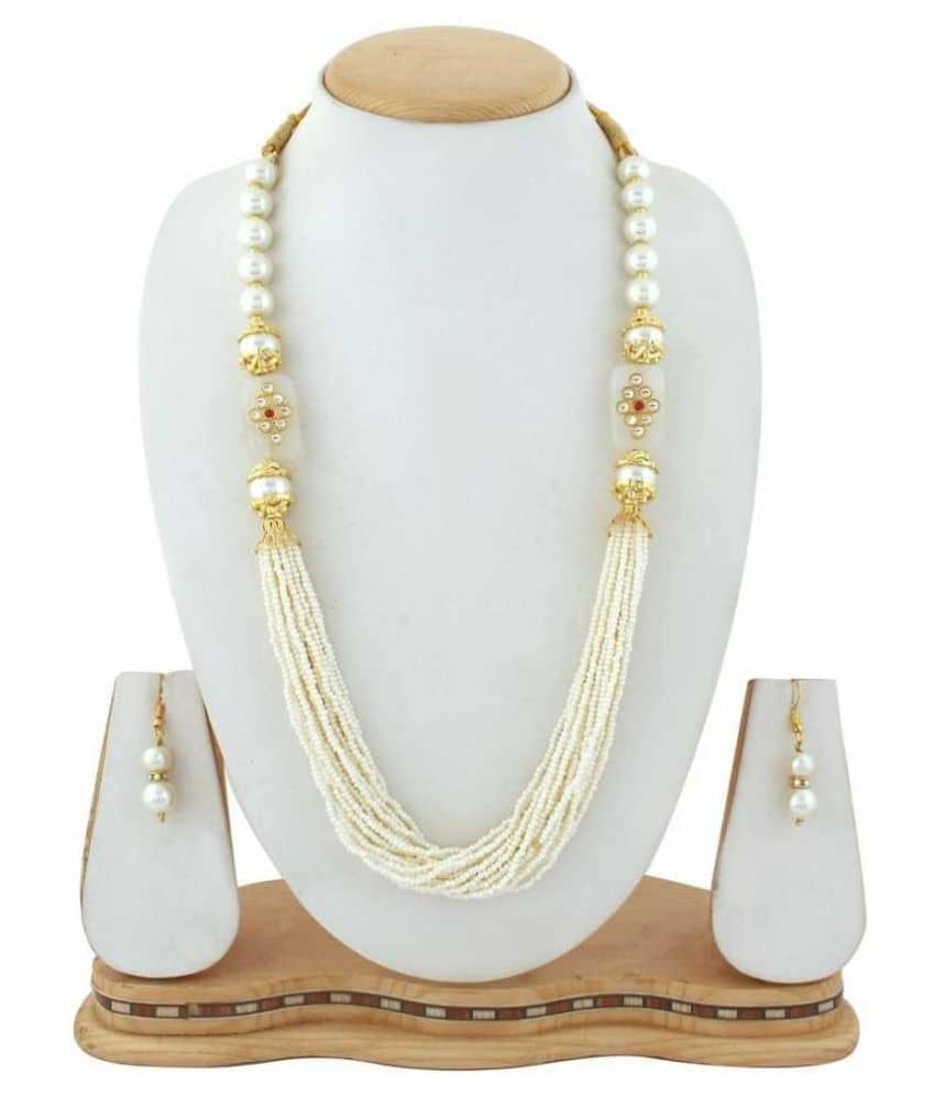Jewar Mandi Brass White Collar Contemporary/Fashion Gold Plated Necklaces Set