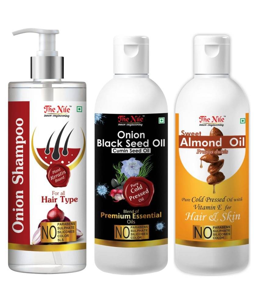     			The Nile Red Onion Shampoo 200 ML + Onion Black Seed 100 ML + Sweet Almond 100 ML  Shampoo 400 mL Pack of 3