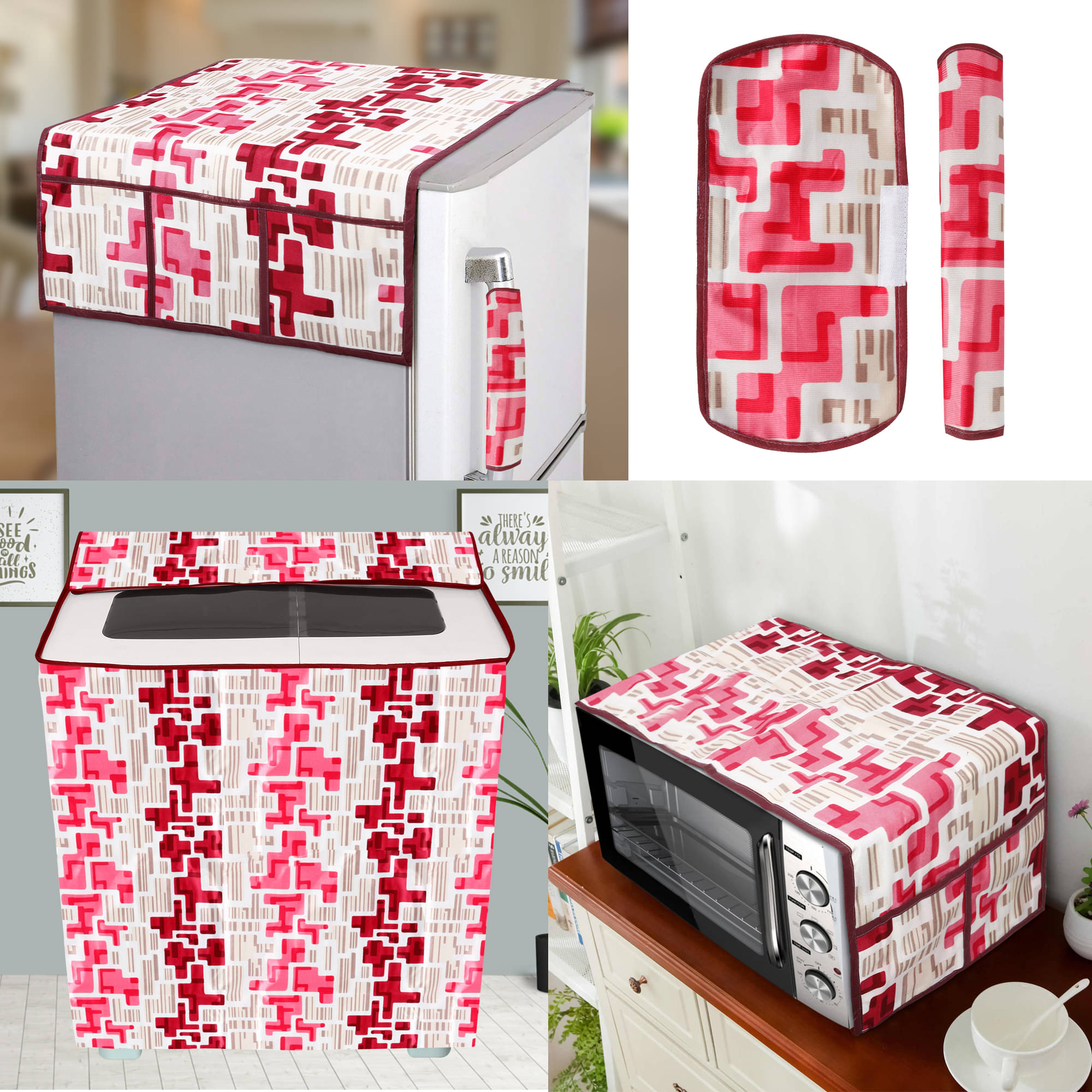 E-Retailer Set of 5 Polyester Red Fridge Top Cover E-Retailer Set of 5 Polyester Red Fridge Top Cover