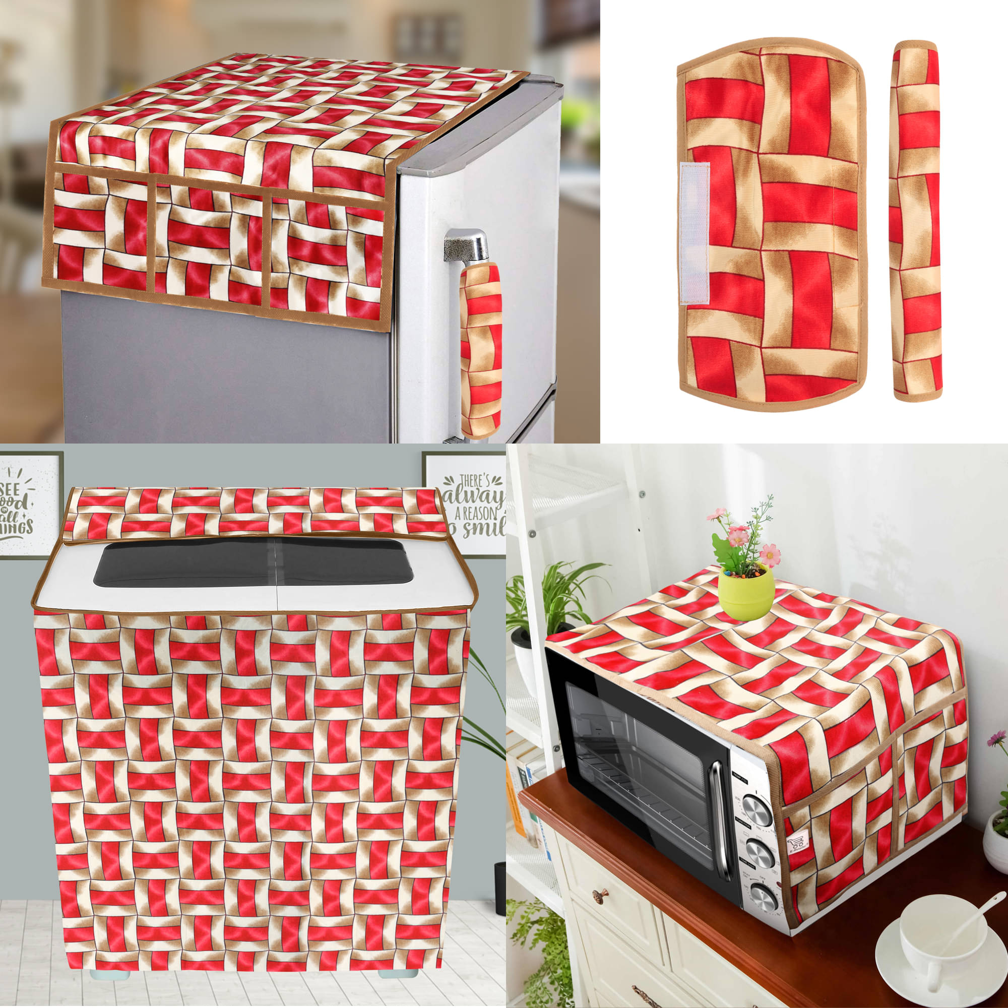     			E-Retailer Set of 5 Polyester Red Fridge Top Cover