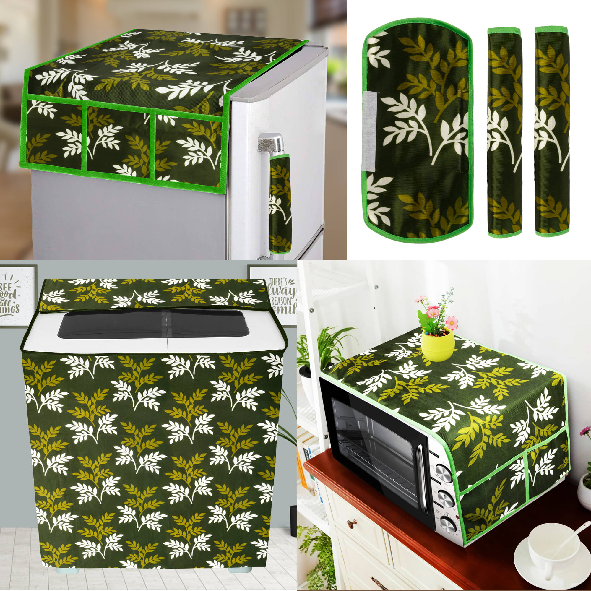 E-Retailer Set of 6 Polyester Green Fridge Top Cover E-Retailer Set of 6 Polyester Green Fridge Top Cover