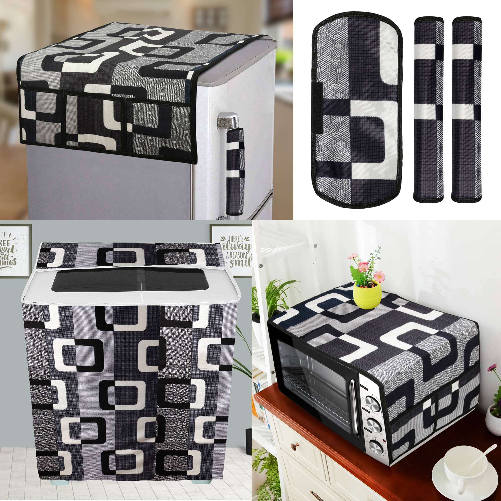 E-Retailer Set of 6 Polyester Black Fridge Top Cover E-Retailer Set of 6 Polyester Black Fridge Top Cover