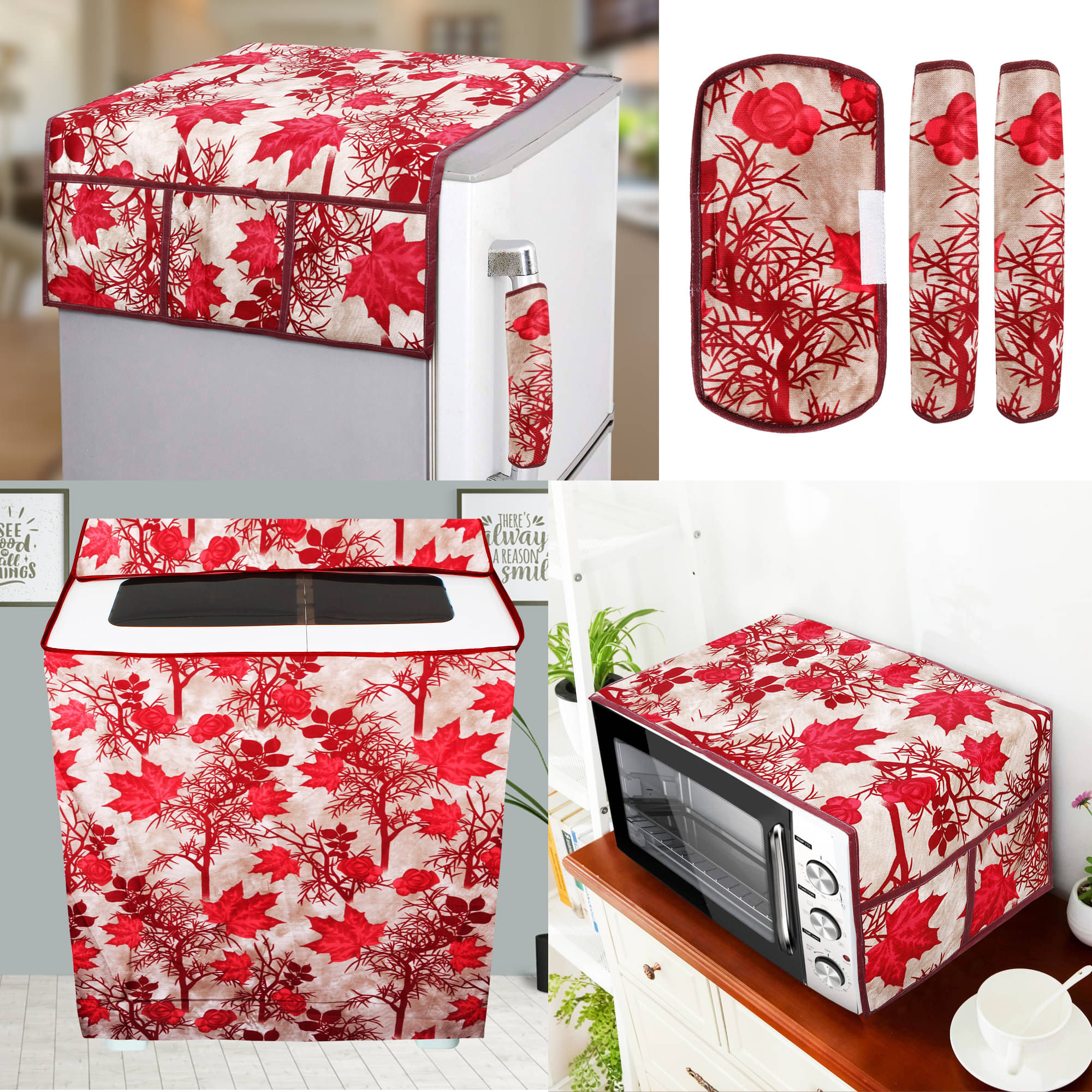 E-Retailer Set of 6 Polyester Red Fridge Top Cover E-Retailer Set of 6 Polyester Red Fridge Top Cover
