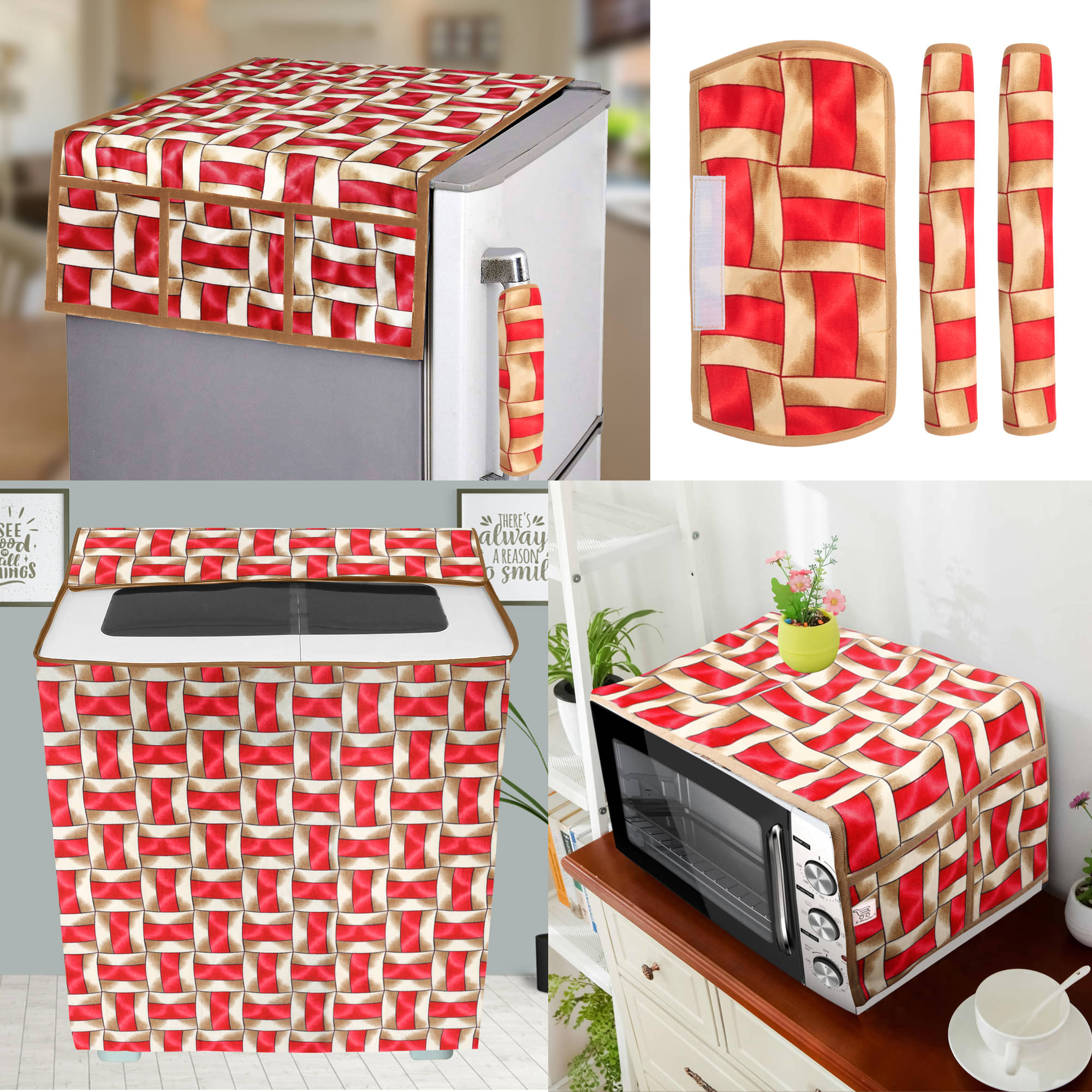     			E-Retailer Set of 6 Polyester Red Fridge Top Cover