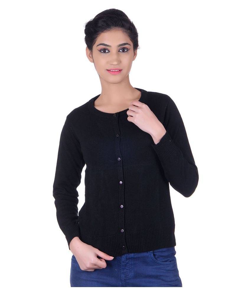 Ogarti Women Acrylic Round Neck Cardigan ( Black )     			Ogarti Women Acrylic Round Neck Cardigan ( Black )