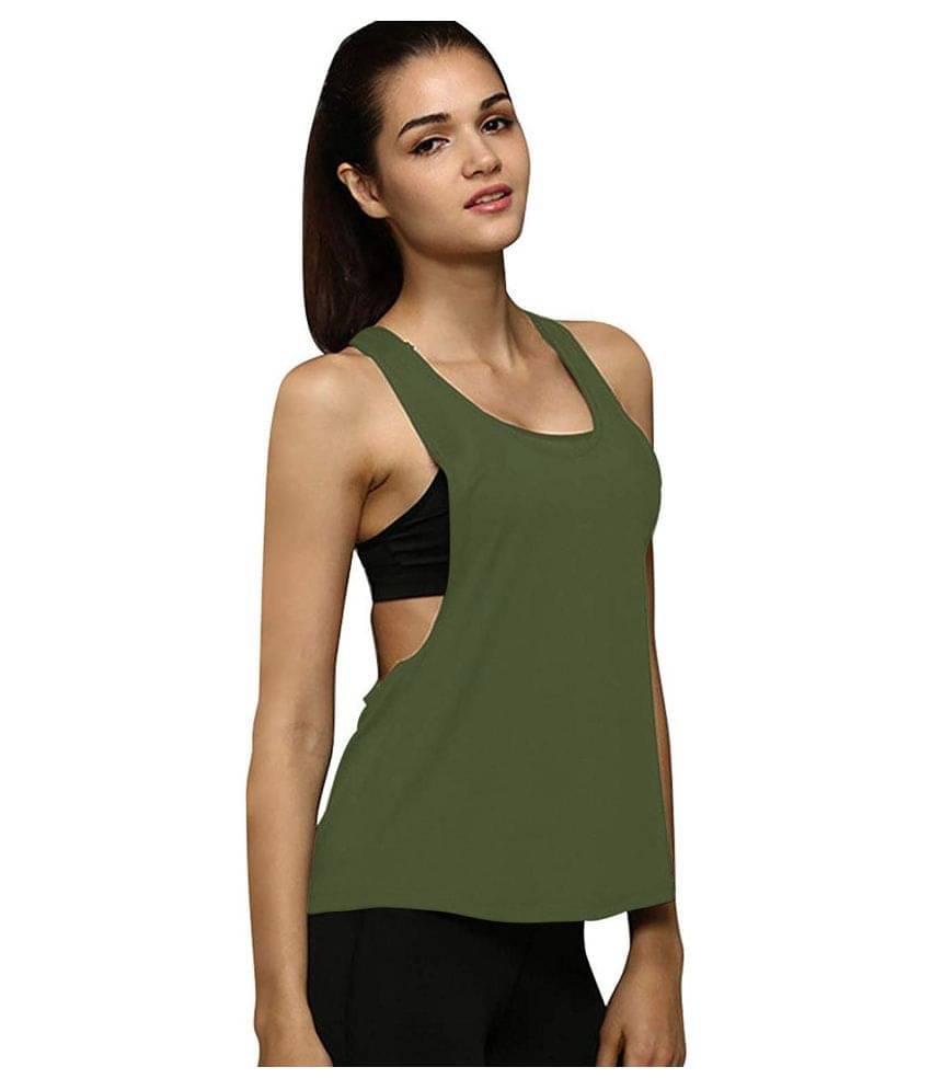 THE BLAZZE Cotton Tank Tops - Green     			THE BLAZZE Cotton Tank Tops - Green