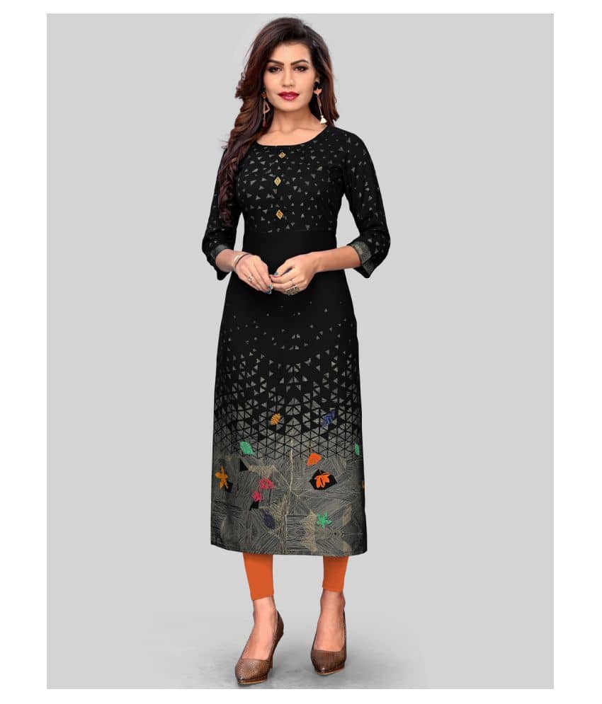 Vbuyz - Black Rayon Women's Straight Kurti ( Pack of 1 ) - Kurtis, Tunics | Buy online on ZillyBuy