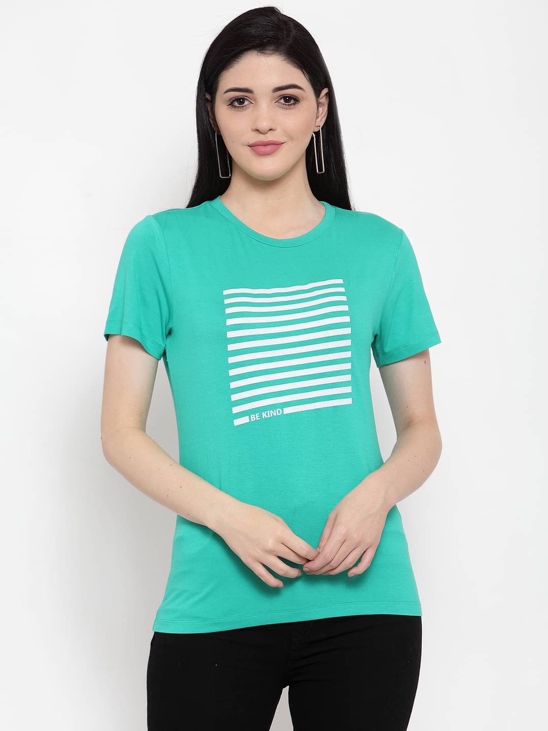     			DOOR74 Women Cotton Regular Fit Round Neck T-Shirt ( Green )