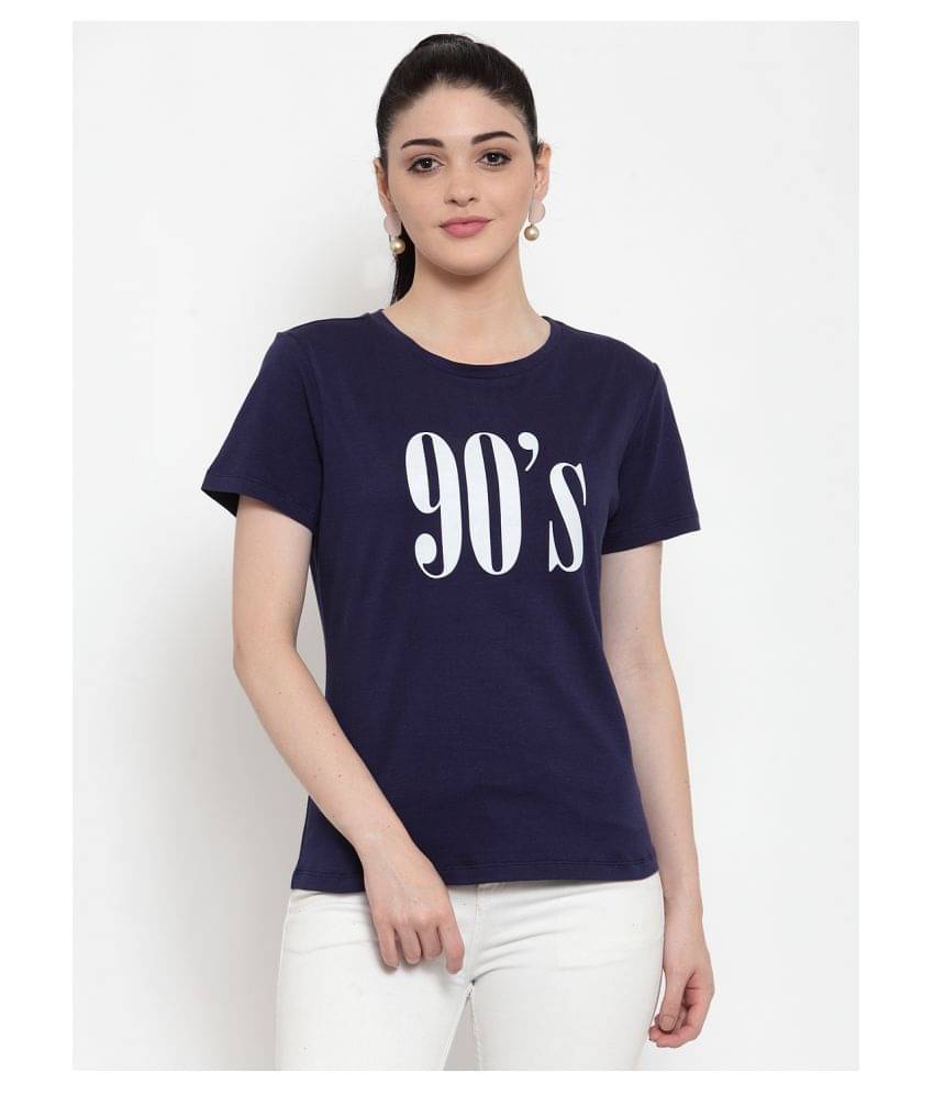    			DOOR74 Women Cotton Regular Fit Round Neck T-Shirt ( Navy )