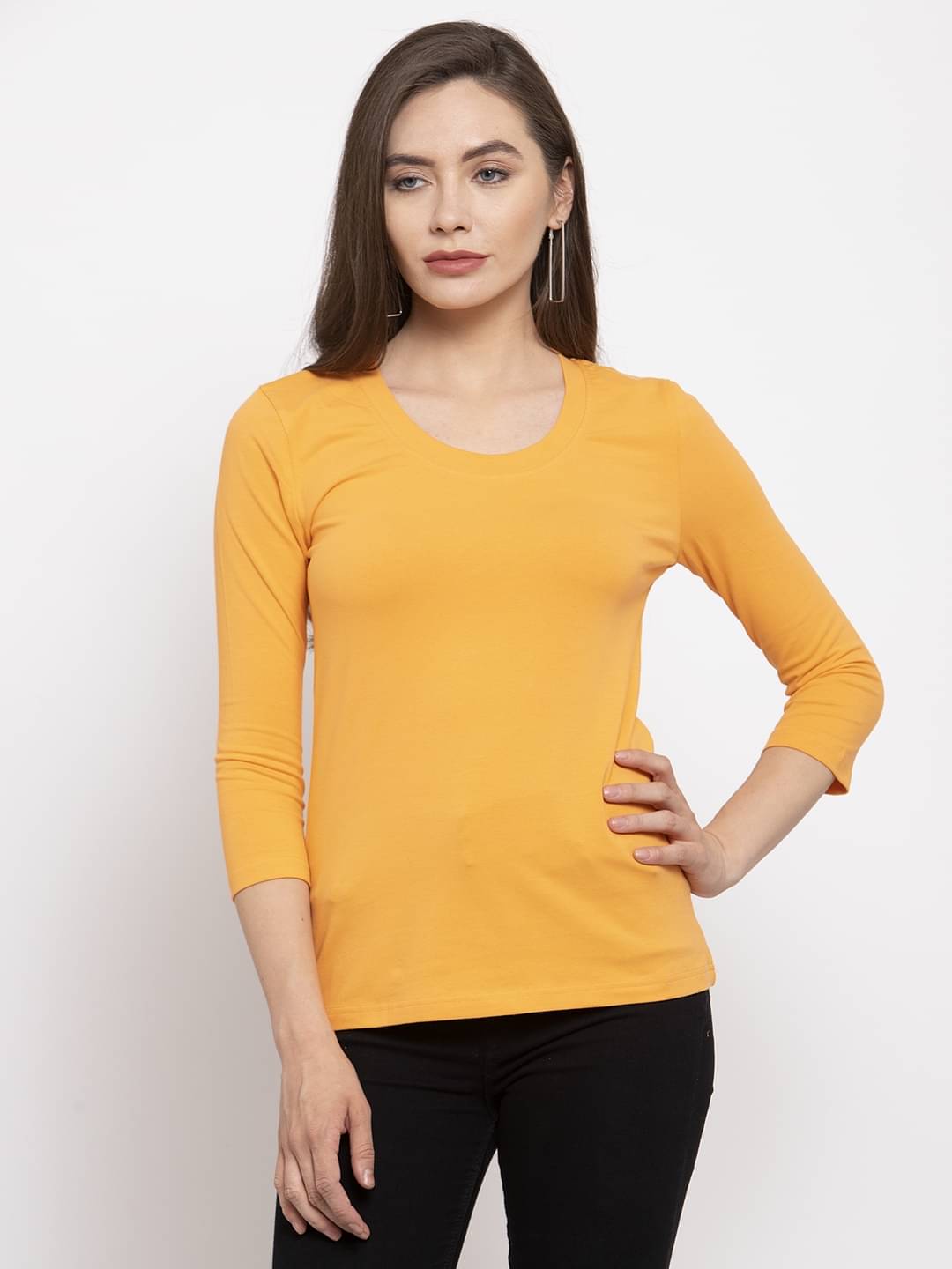     			DOOR74 Women Cotton Regular Fit Round Neck T-Shirt ( Orange )