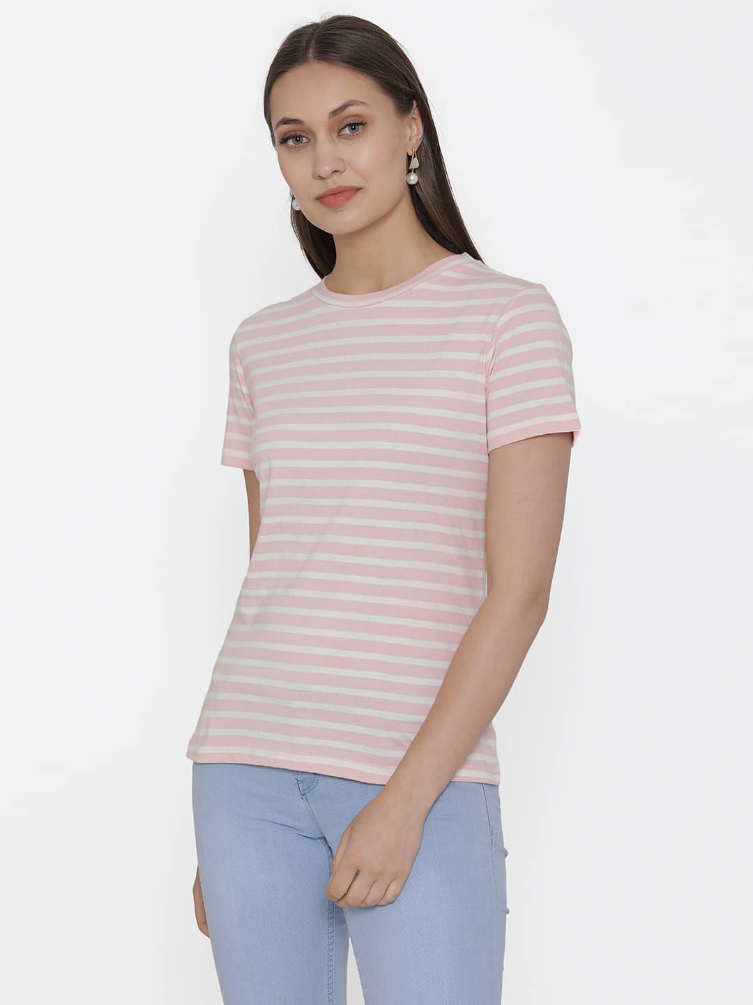     			DOOR74 Women Cotton Regular Fit Round Neck T-Shirt ( Pink )
