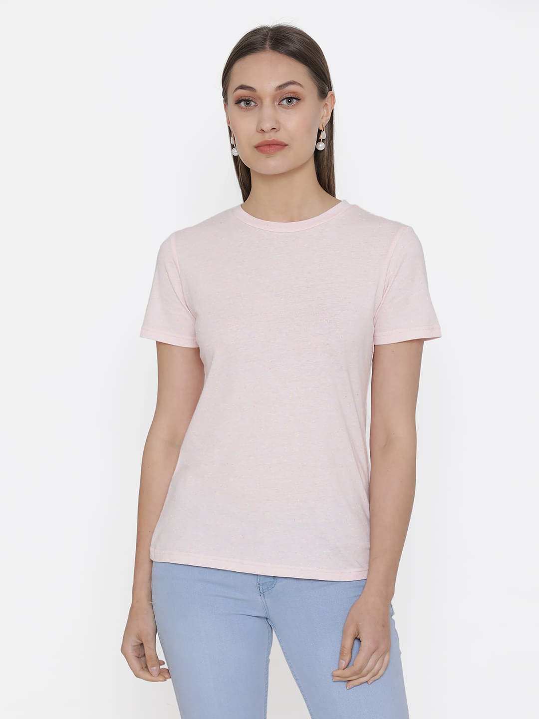     			DOOR74 Women Cotton Regular Fit Round Neck T-Shirt ( Pink )